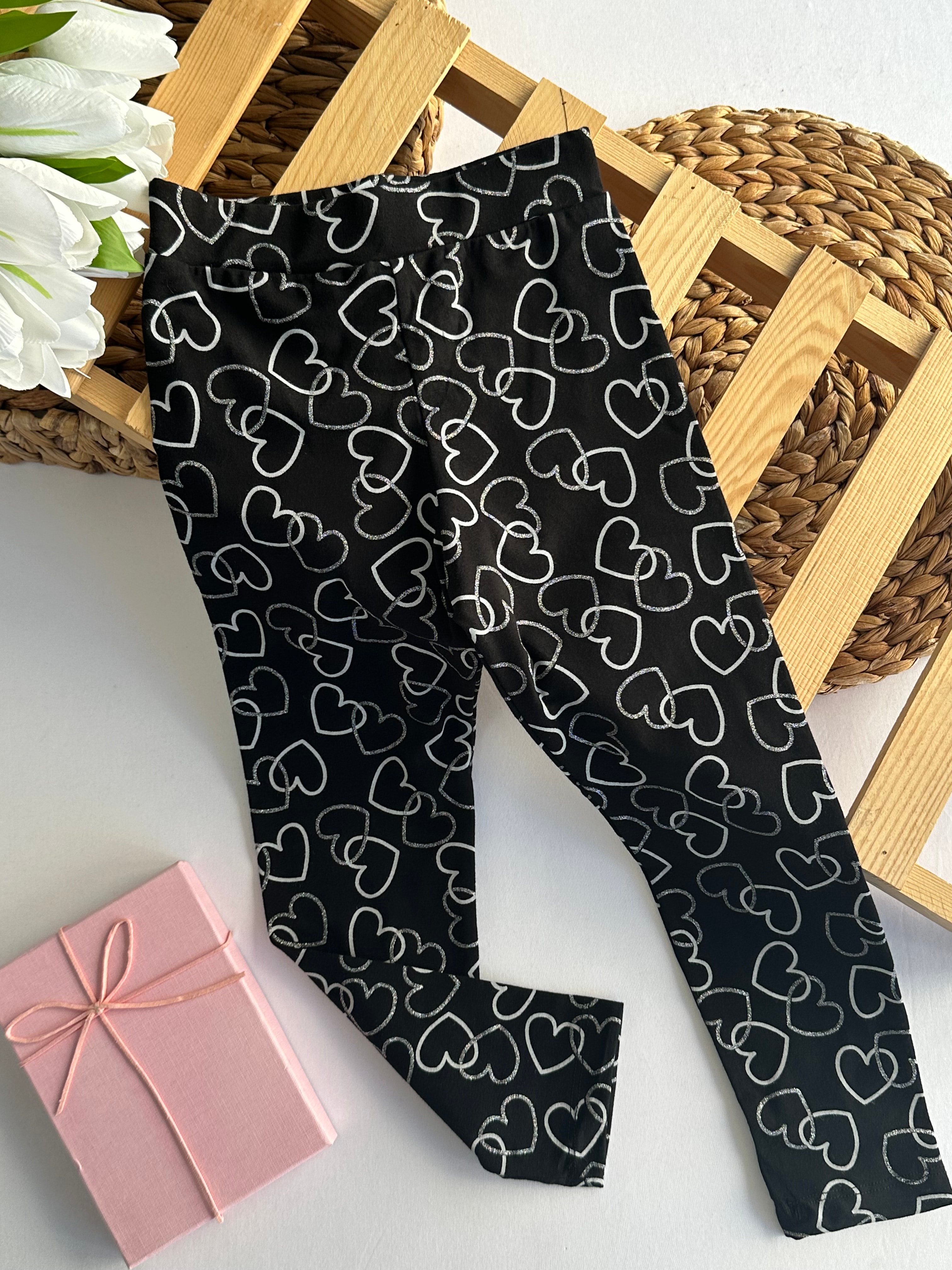 Kız Çocuk Kalp Desenli Tayt