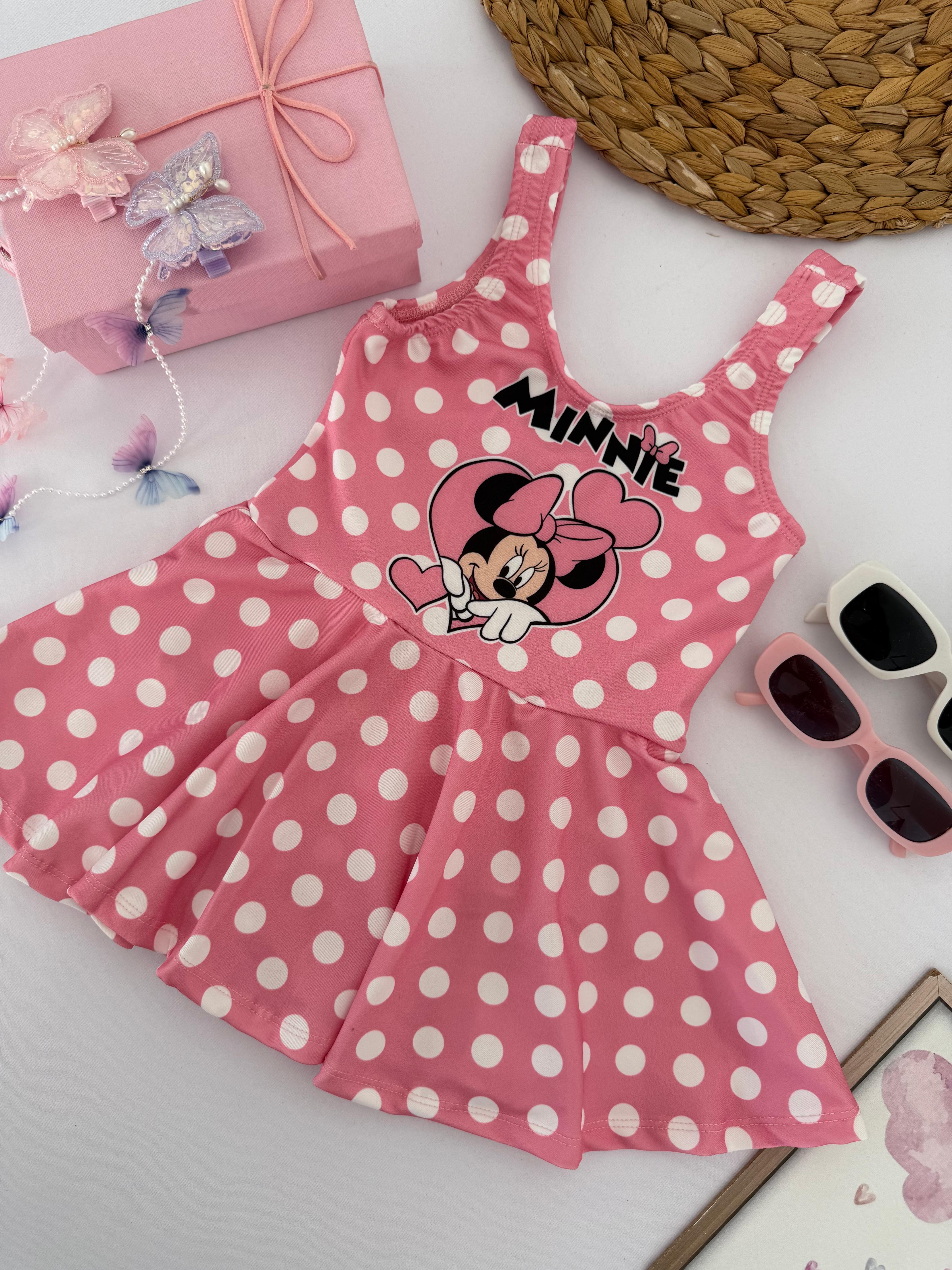 Kız Çocuk Puantiyeli Pileli Etekli Minnie Mouse Mayo