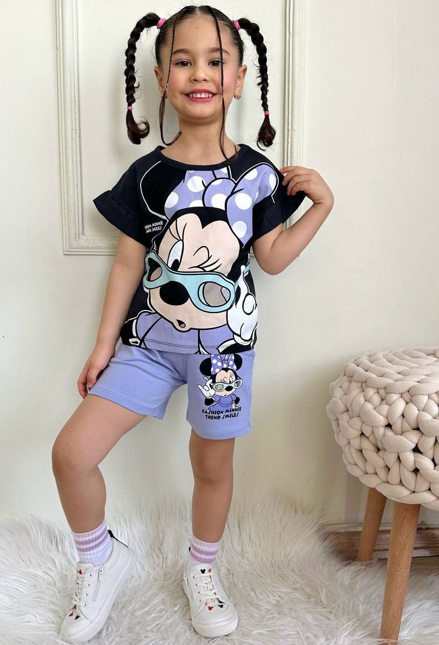 Kız Çocuk Lila Minnie Mouse Şortlu Takım
