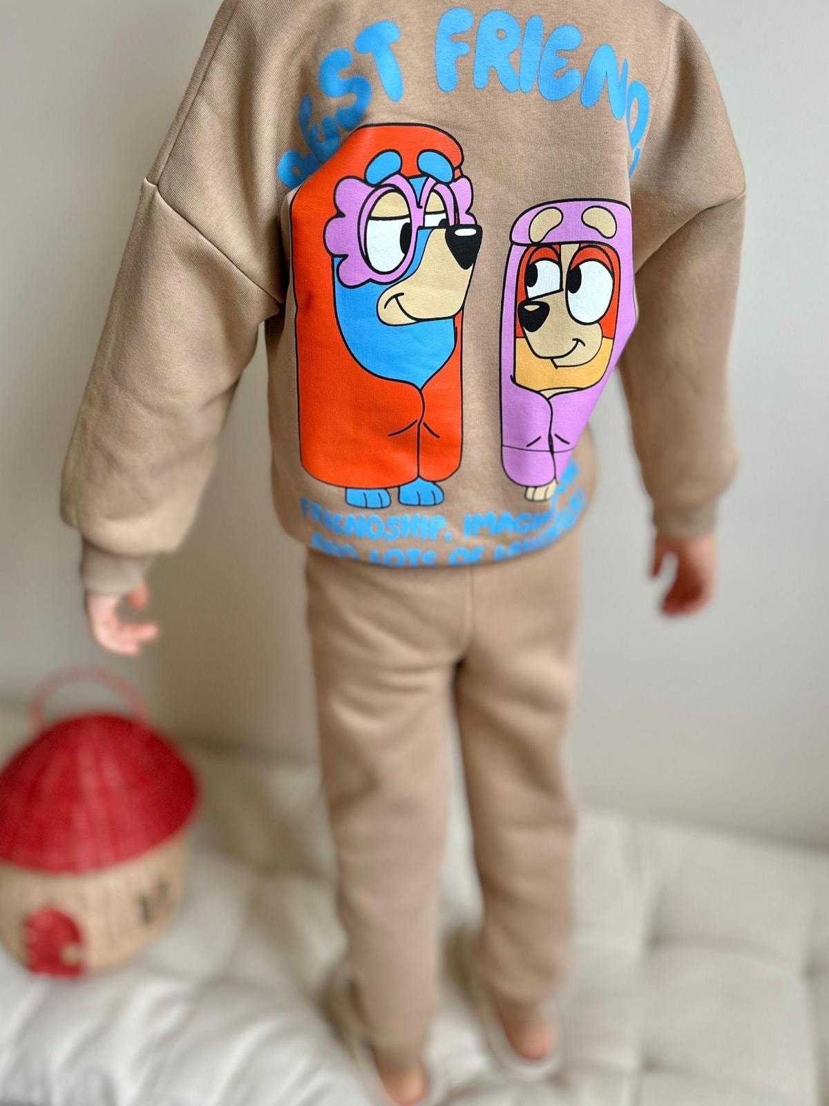 Erkek Çocuk Kahve Bluey Desenli 2'li Takım