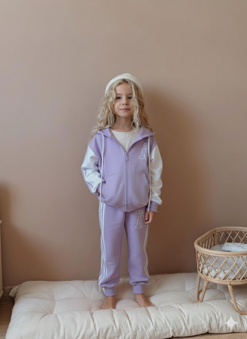 Kız Çocuk Lila A Harf Desenli 2'li Takım