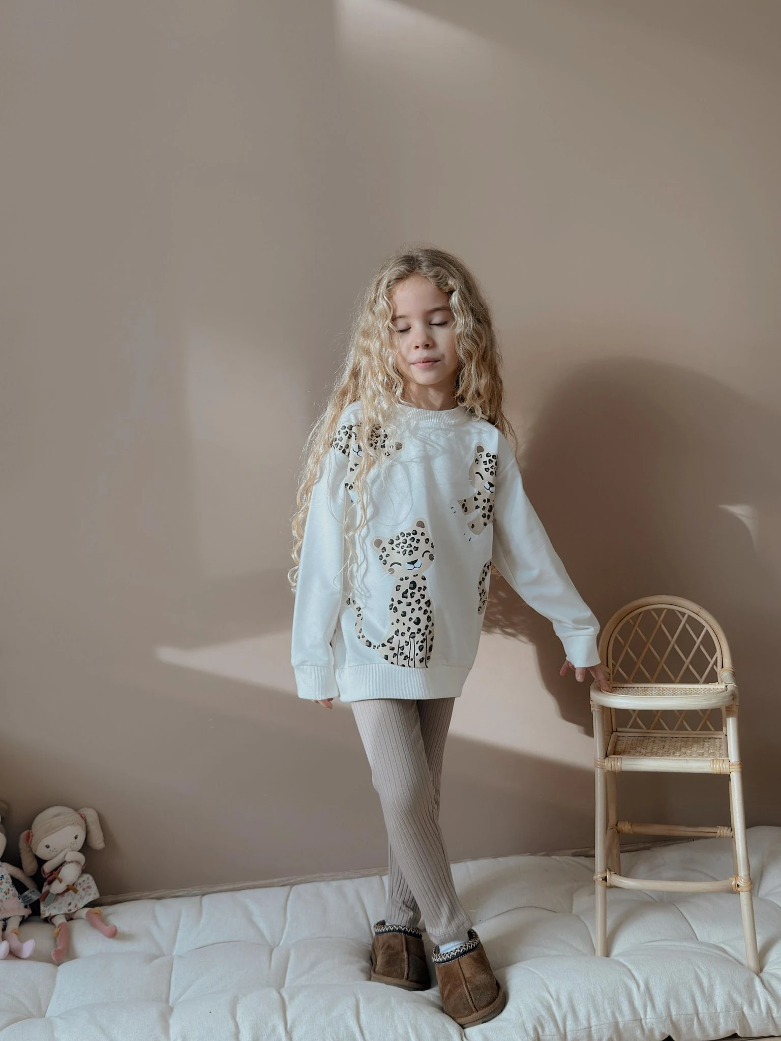 Beyaz Leopar Desenli Alt-Üst Takım