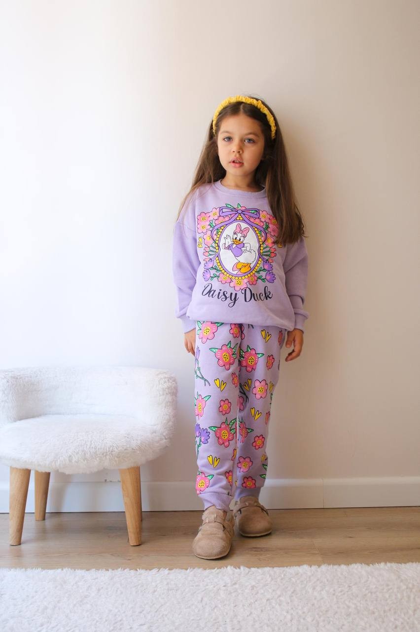 Kız Çocuk Lila Daisy Çiçek Desenli Takım