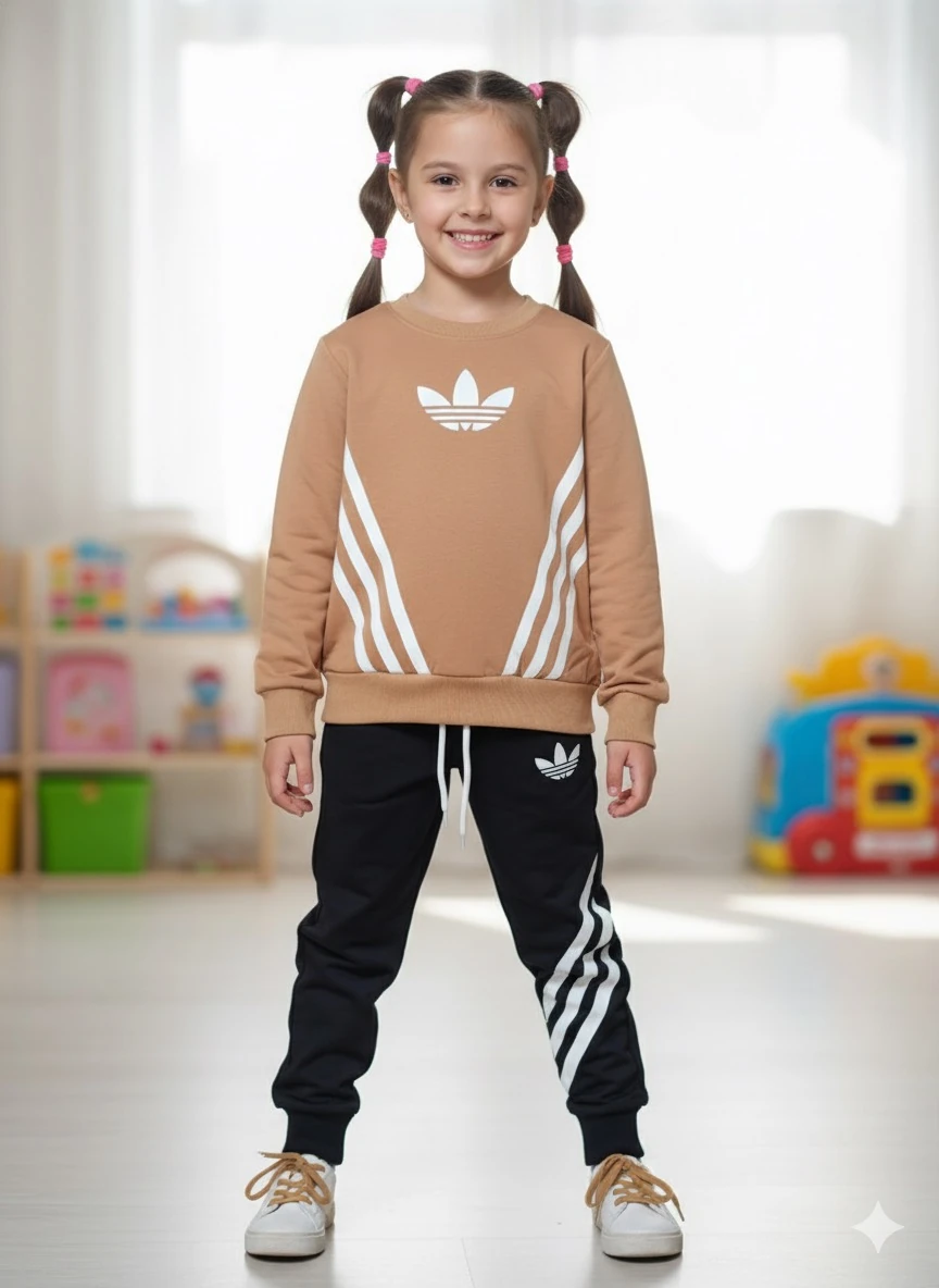 Kız Çocuk Kahve Çizgili Alt-Üst Takım