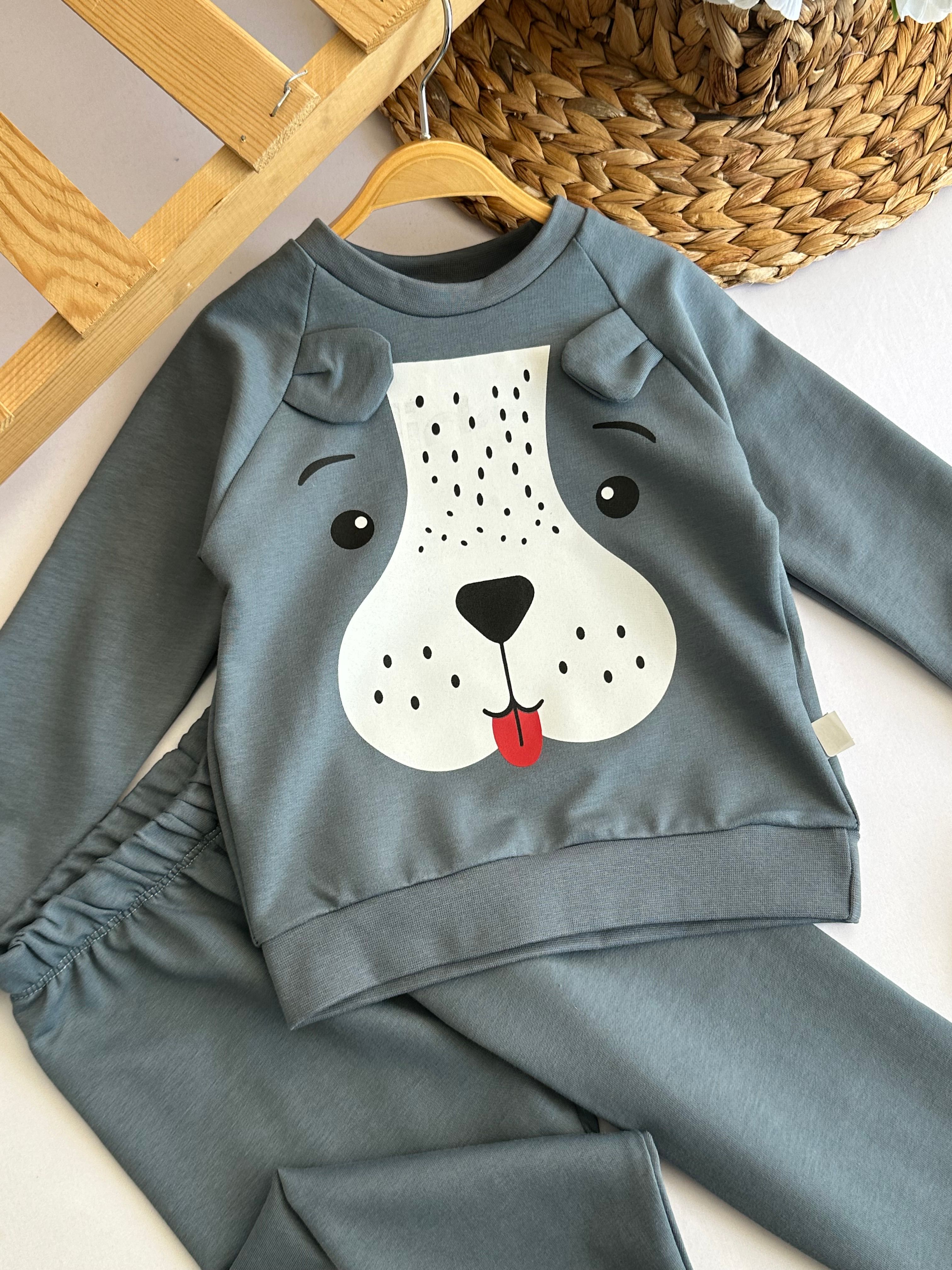 Unisex Antrasit Köpekcik Baskılı Takım