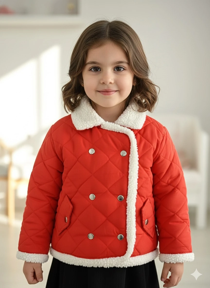 Kız Çocuk Mercan İçi Yünlü Mont