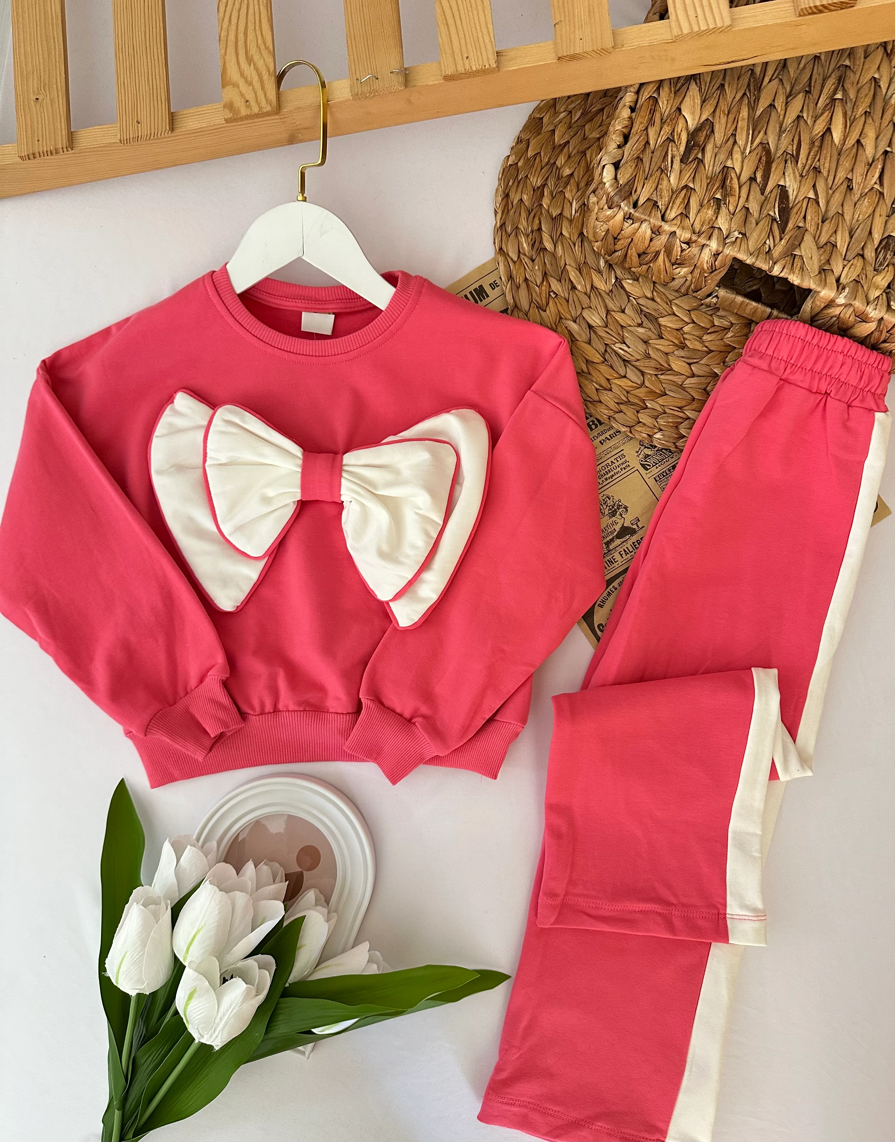 Kız Çocuk Fuşya Büyük Fiyonklu Takım 