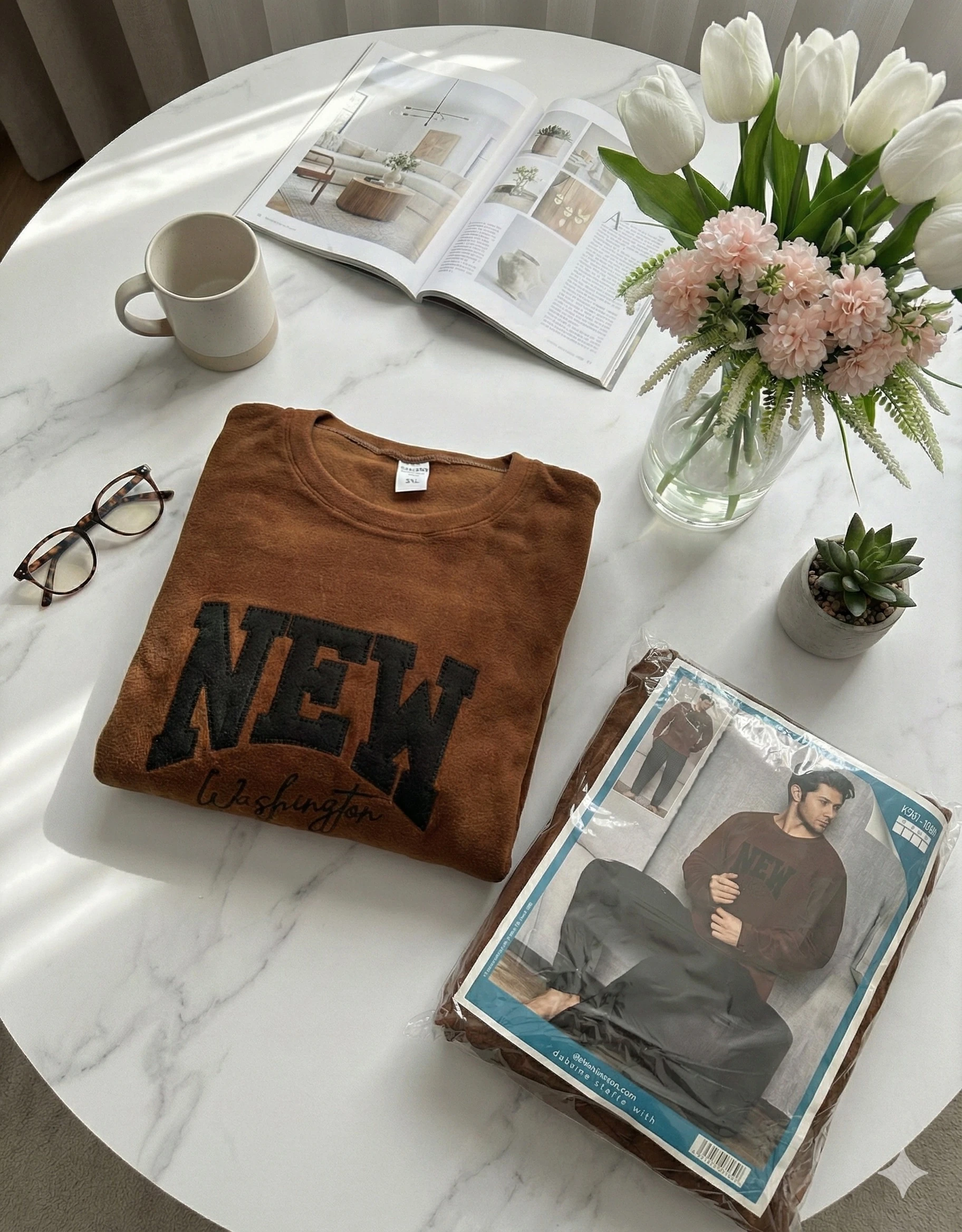 Erkek Kahve Polar Pijama Takımı