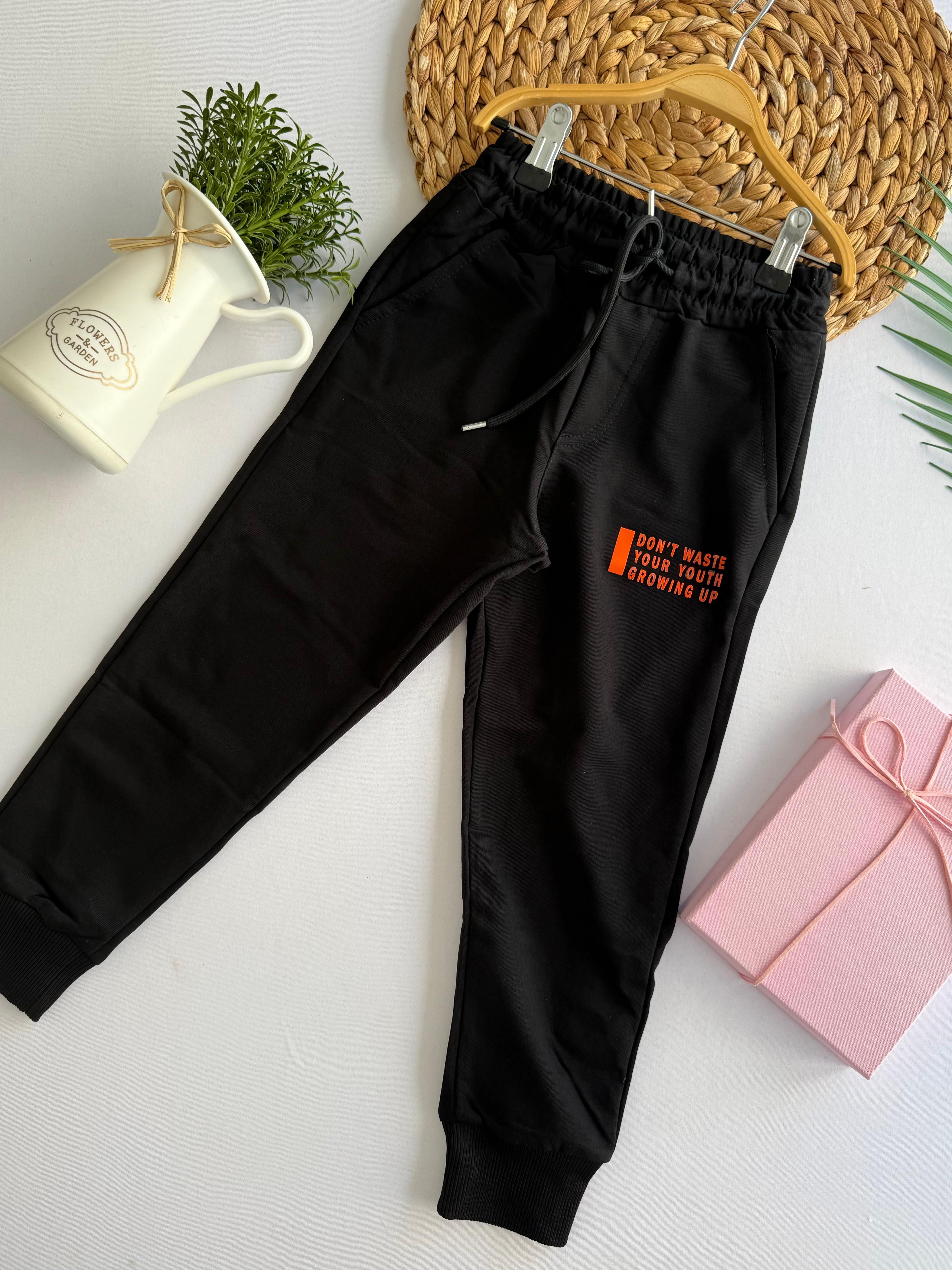Unisex Siyah Don't Waste Yazılı Eşofman Altı