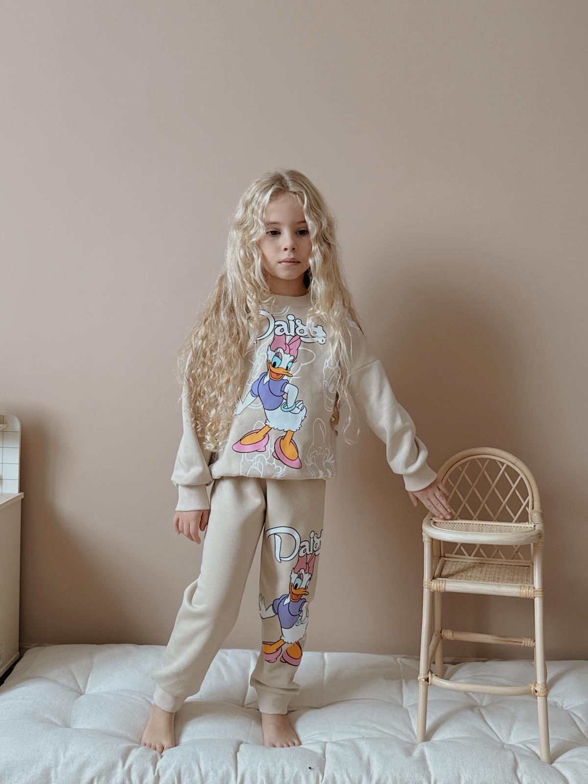 Kız Çocuk Ekru Daisy Desenli 2'li Takım