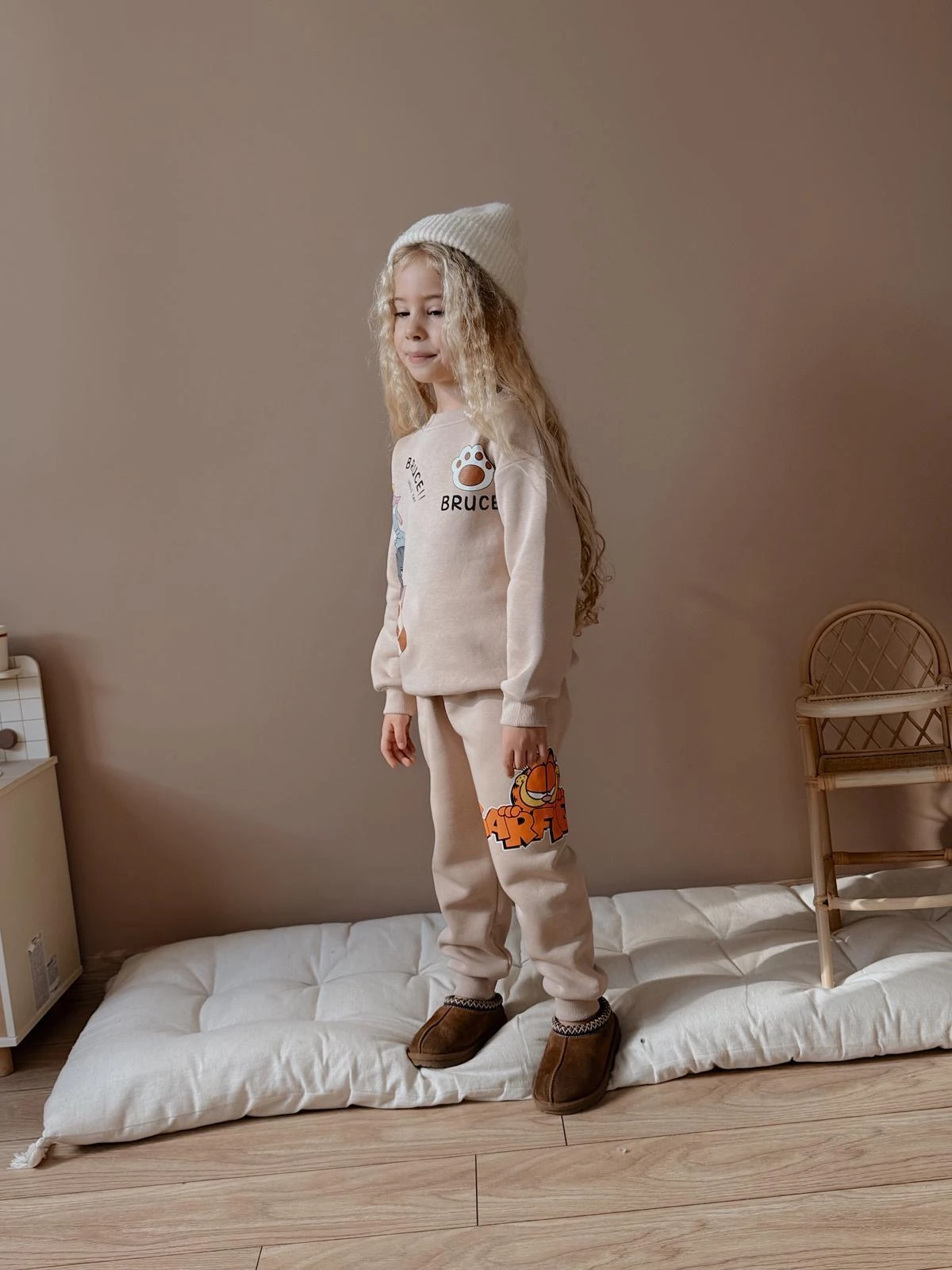 Kız Çocuk Bej Kedili Alt-Üst Takım