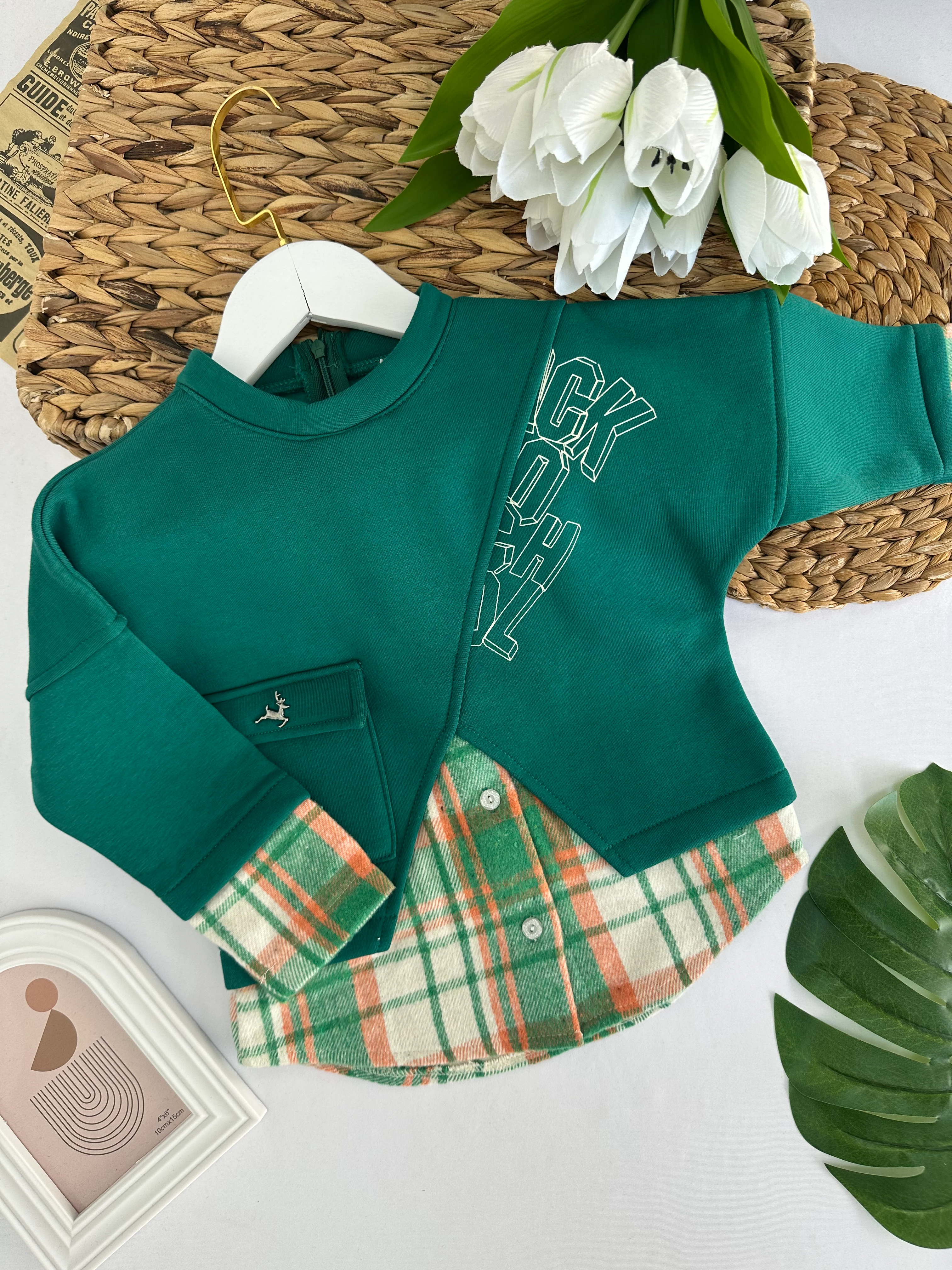 Kız Çocuk Yeşil Gömlek Detaylı Sweat