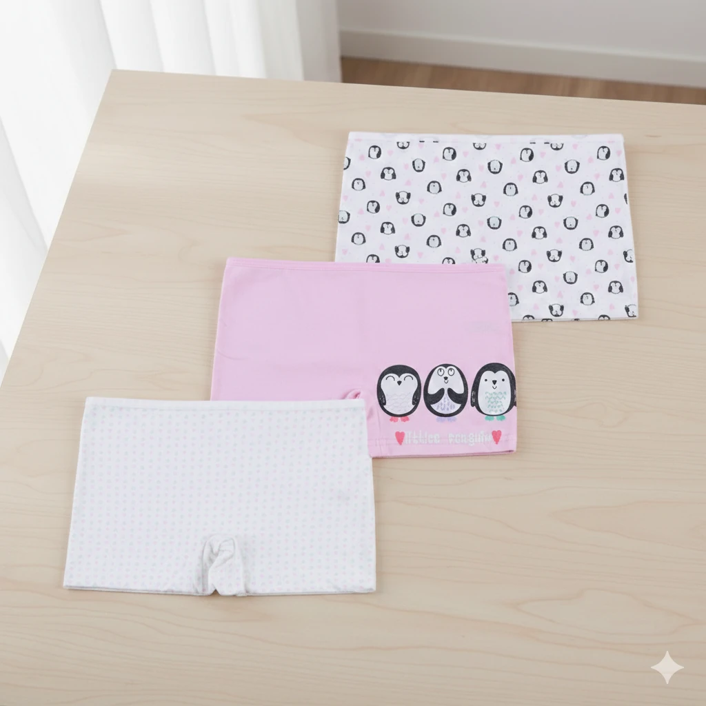 Kız Çocuk Pembe Penguenli 3’lü Boxer Set