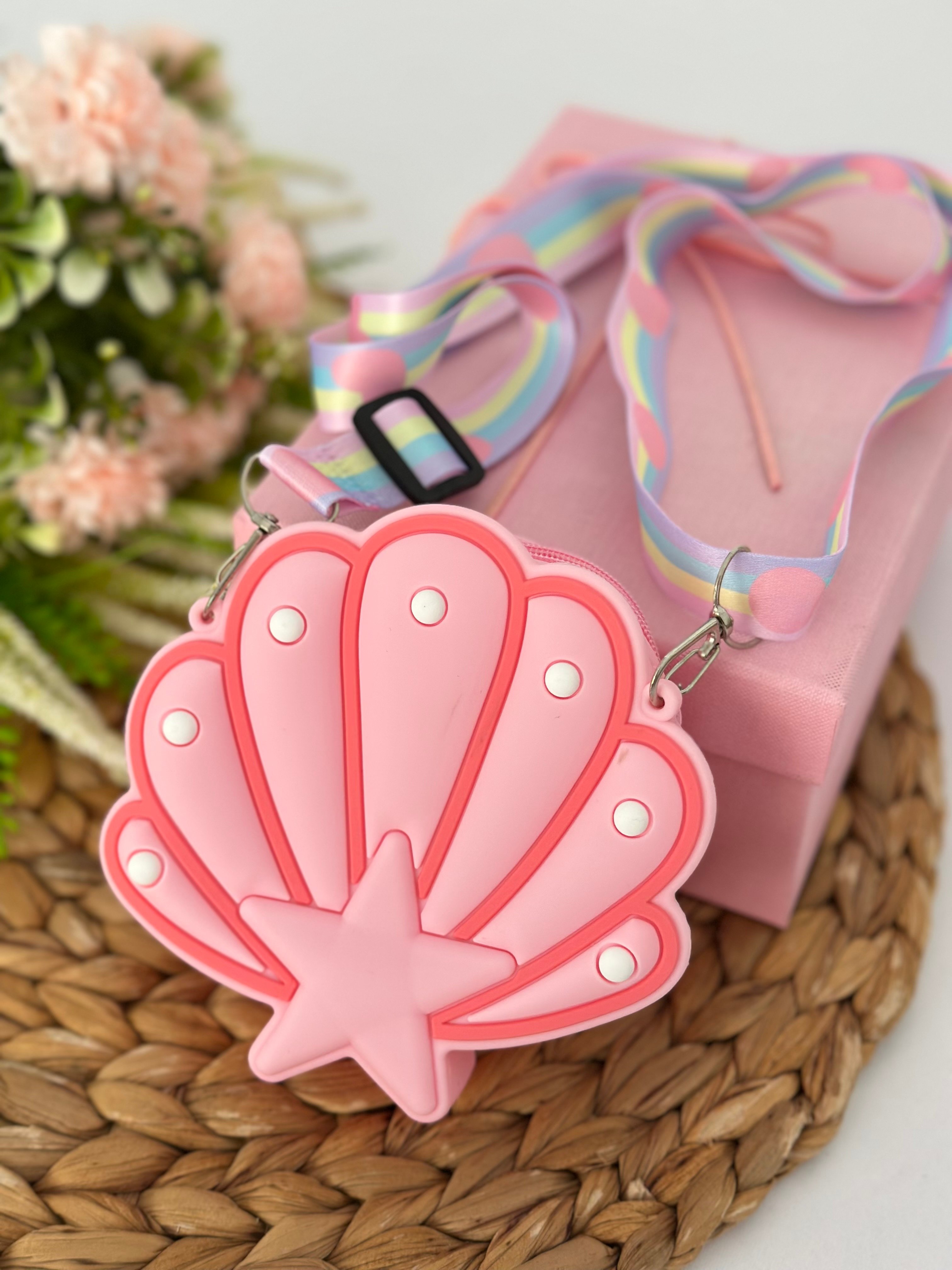 Pembe Yıldızlı Deniz Kabuğu Model Popitli Silikon Çanta