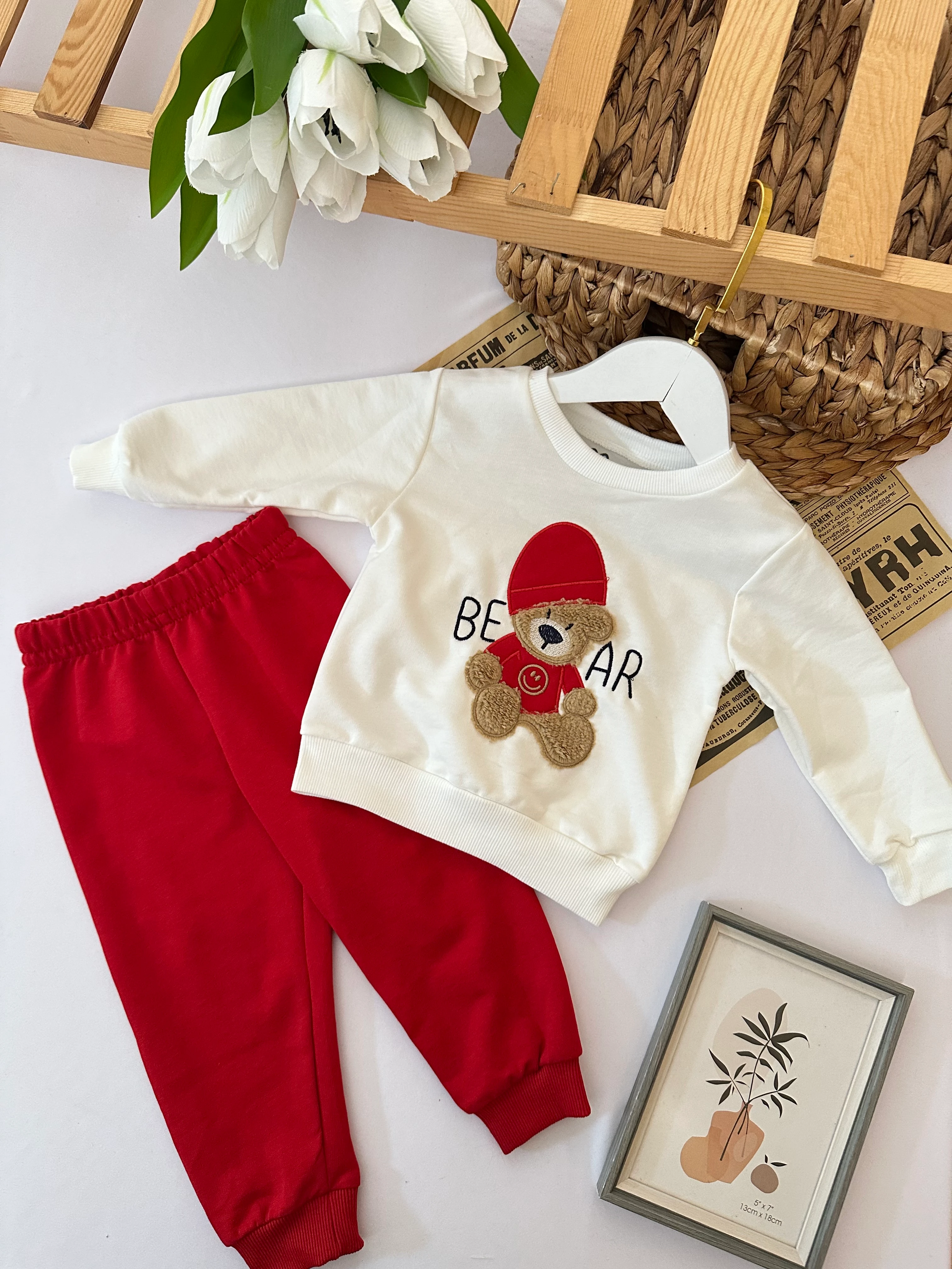 Unisex Kırmızı Şapkalı Ayıcık Takım