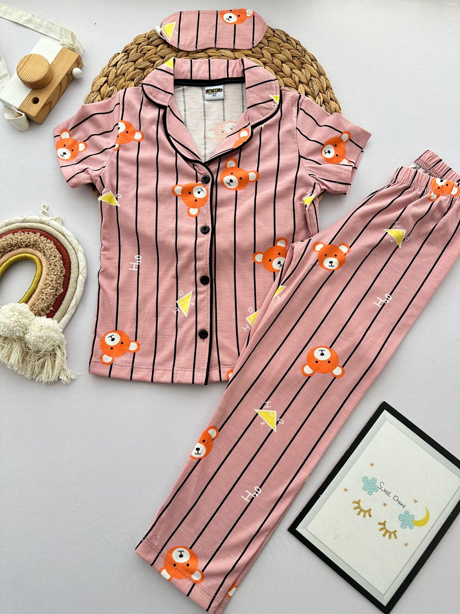 Kız Çocuk Pudra Ayıcıklı 3'Lü Pijama Takım