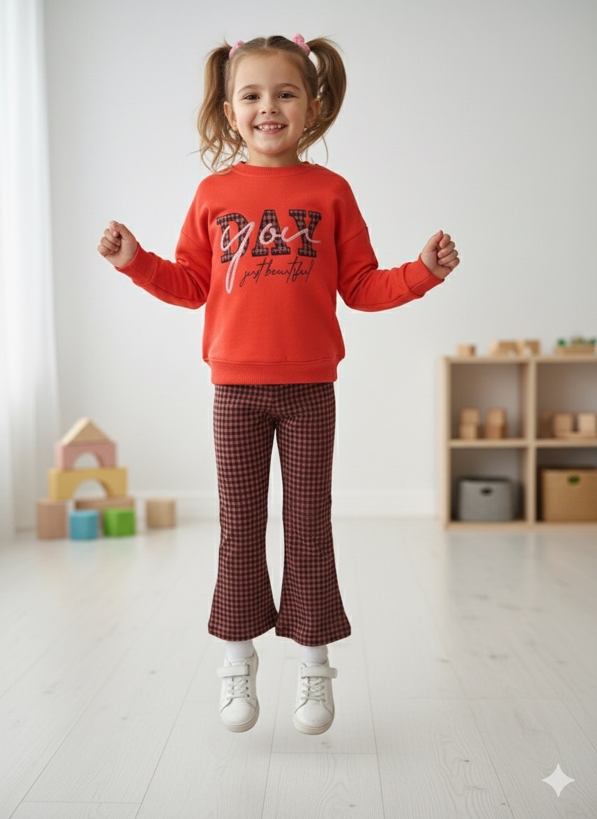 Kız Çocuk Mercan Day You Desenli Takım