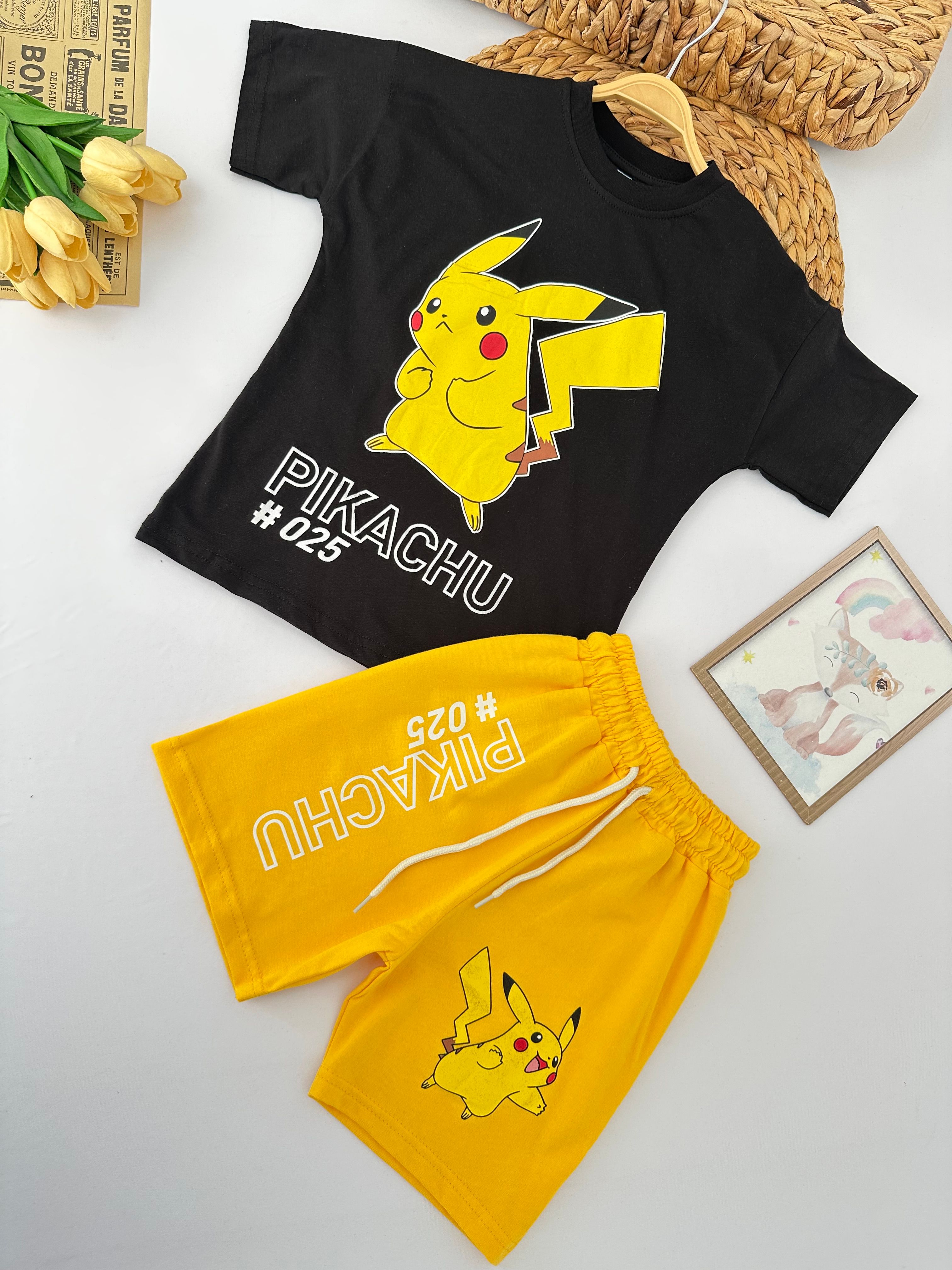 Erkek Çocuk Siyah Pikachu Takım