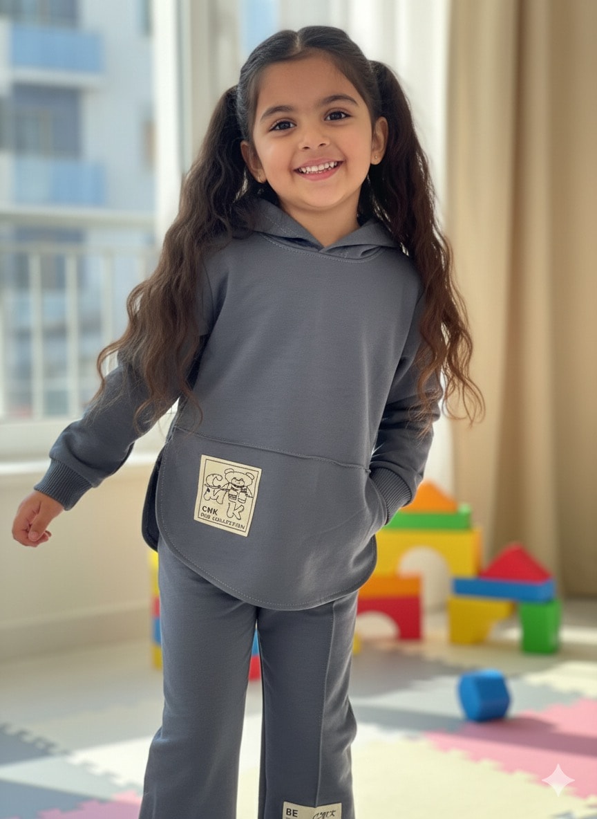 Kız Çocuk Antrasit Ayıcık Desenli Takım