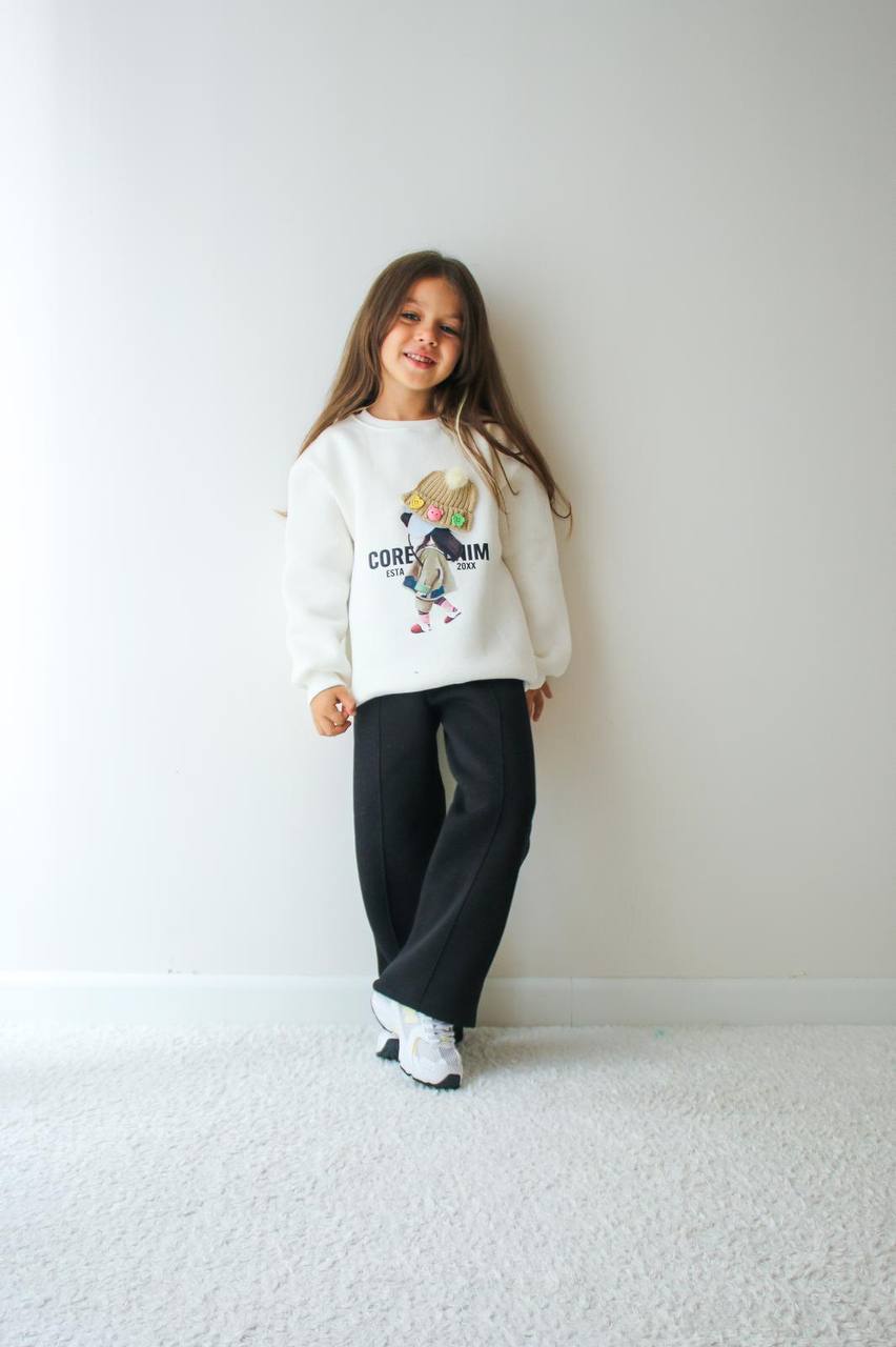 Kız Çocuk Beyaz Bereli Home Girls Alt-Üst Takım