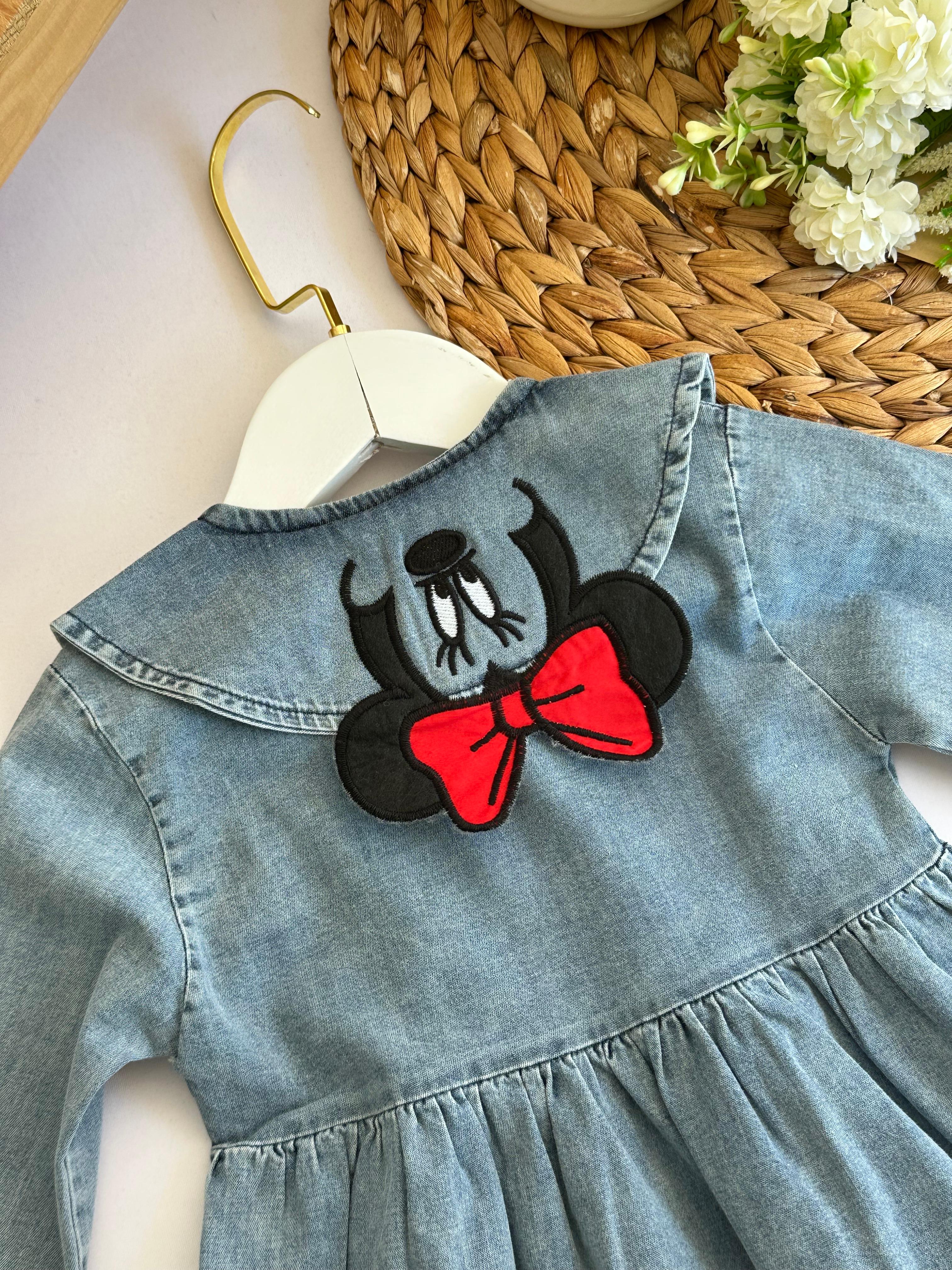 Kız Çocuk Açık Mavi Mickey Mouse Kot Elbise