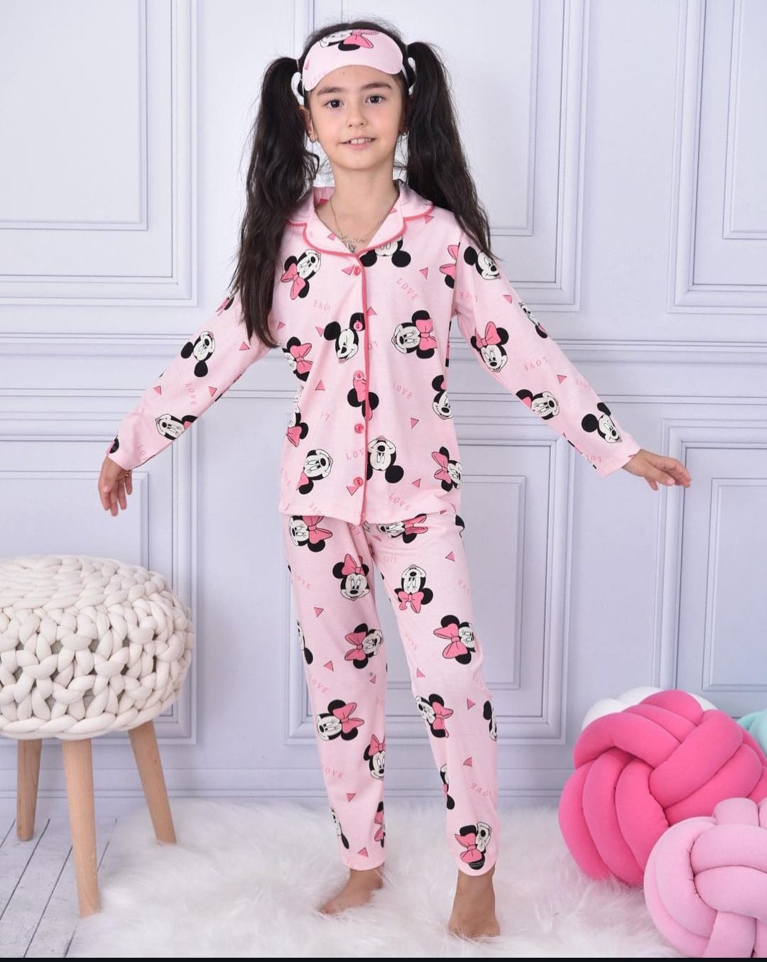 Kız Çocuk Pembe Minnie 3'Lü Pijama Takım