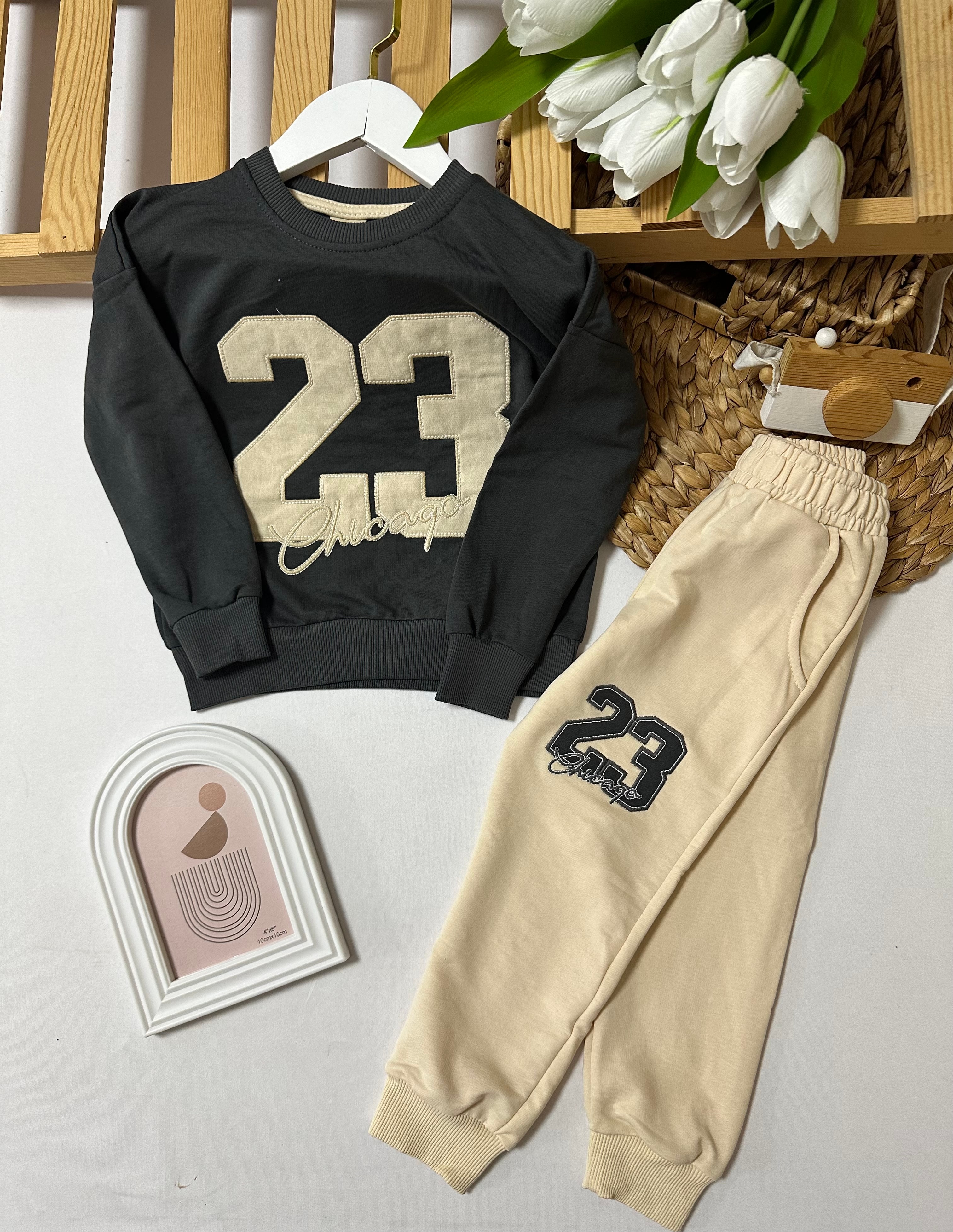 Erkek Çocuk Antrasit Rakam Desenli 2'li Takım