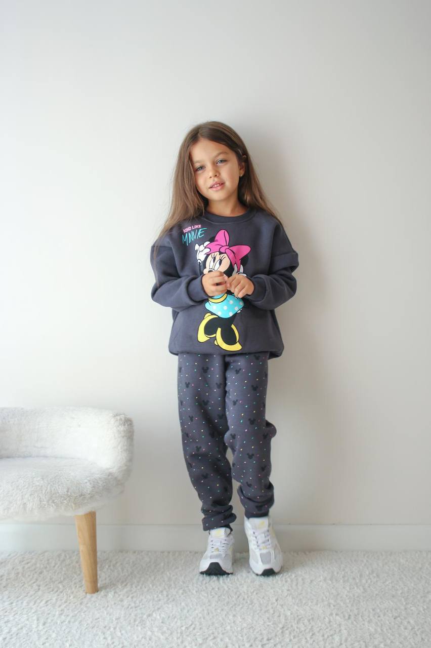 Kız Çocuk Antrasit Minnie Mouse Alt-Üst Takım