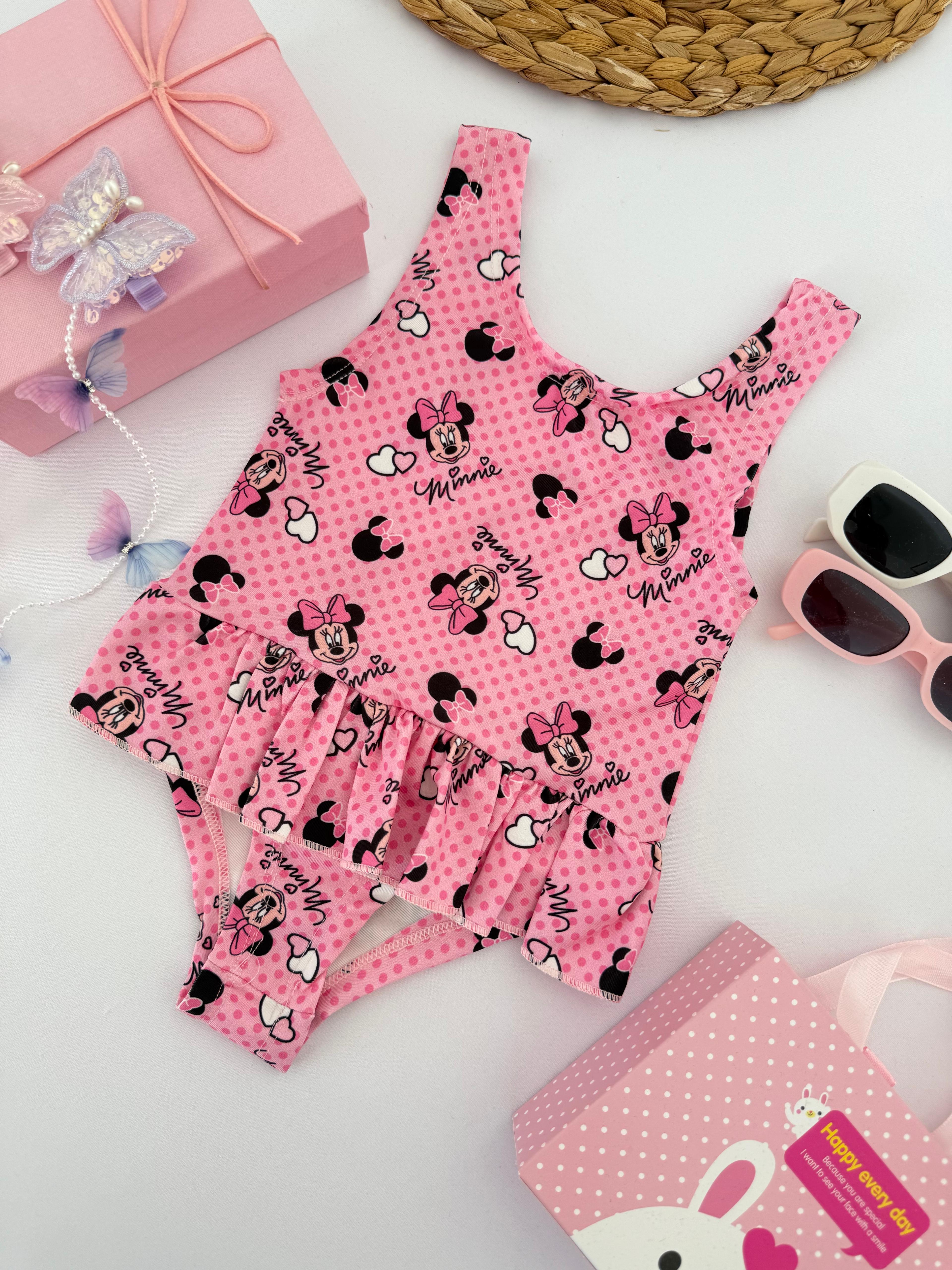 Kız Çocuk Pembe Puantiyeli Minnie Mouse Mayo