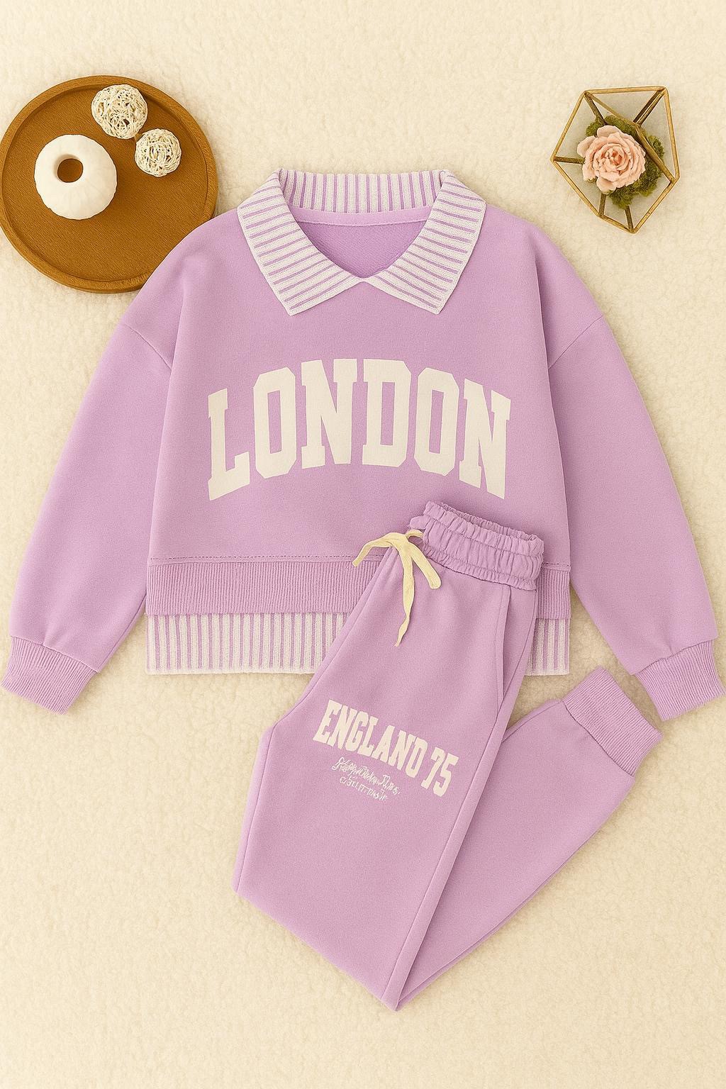 Kız Çocuk Lila London Yazılı Takım