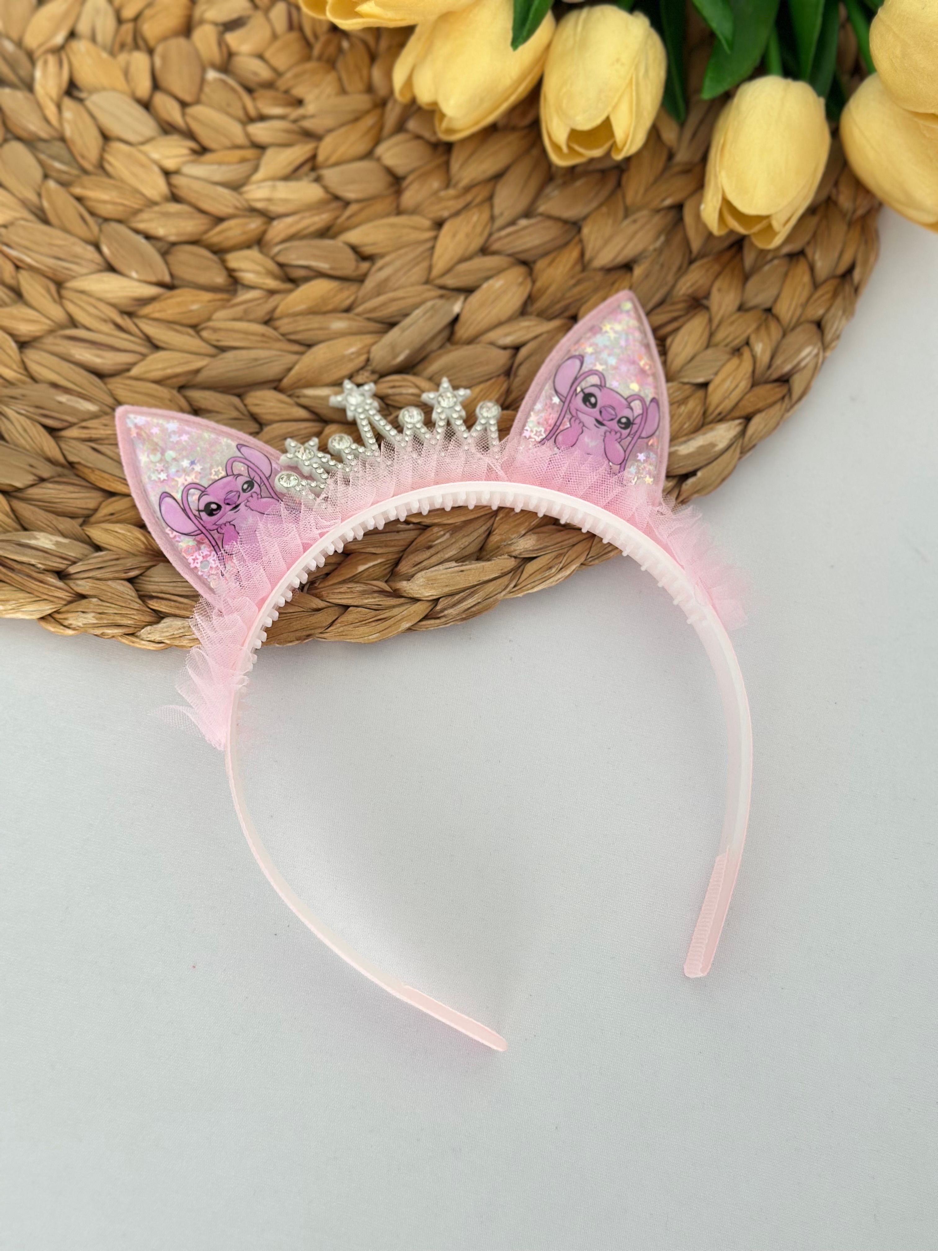 Pembe Tüllü Stitch Taç
