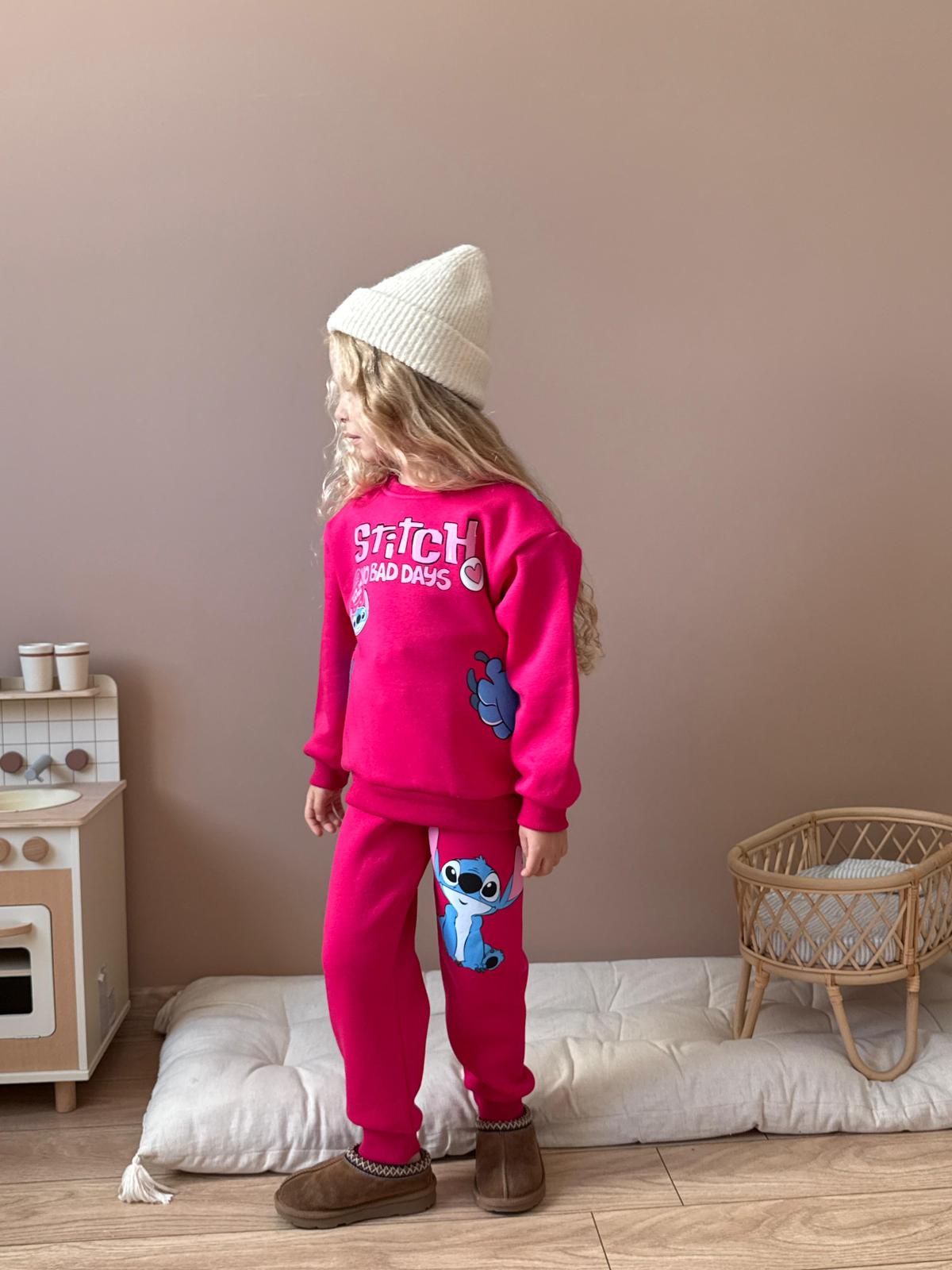 Kız Çocuk Fuşya Stitch Alt-Üst Takım