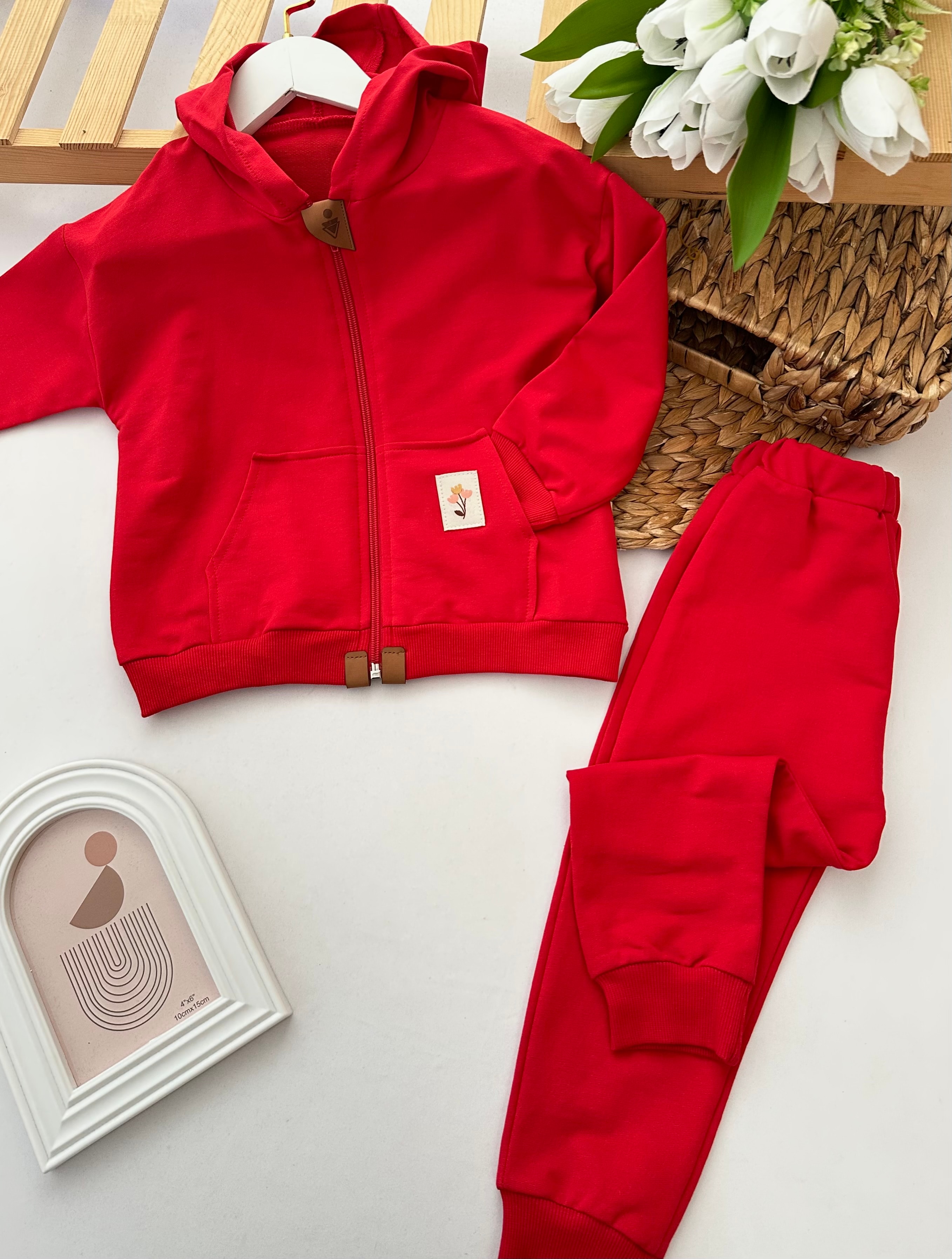 Kız Çocuk Kırmızı Fermuarlı 2’li Takım