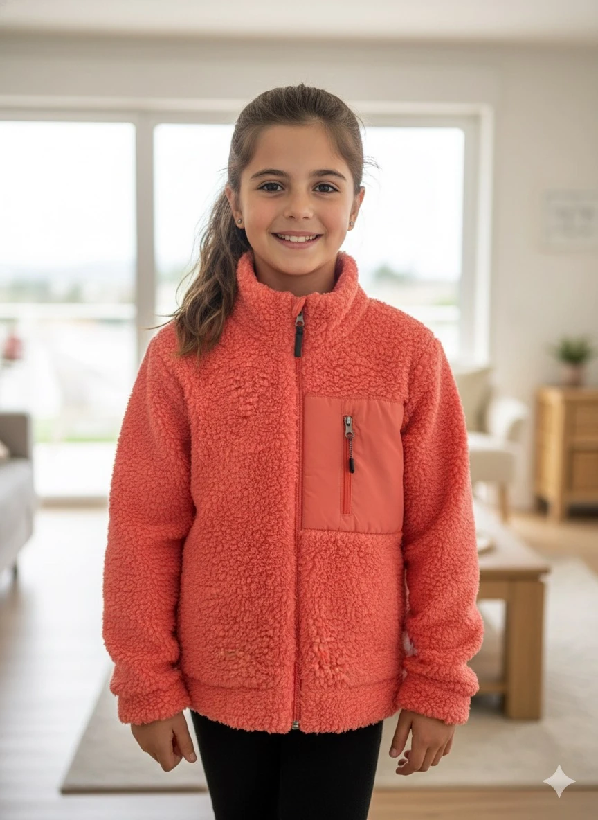 Kız Çocuk Mercan Cepli Peluş Hırka