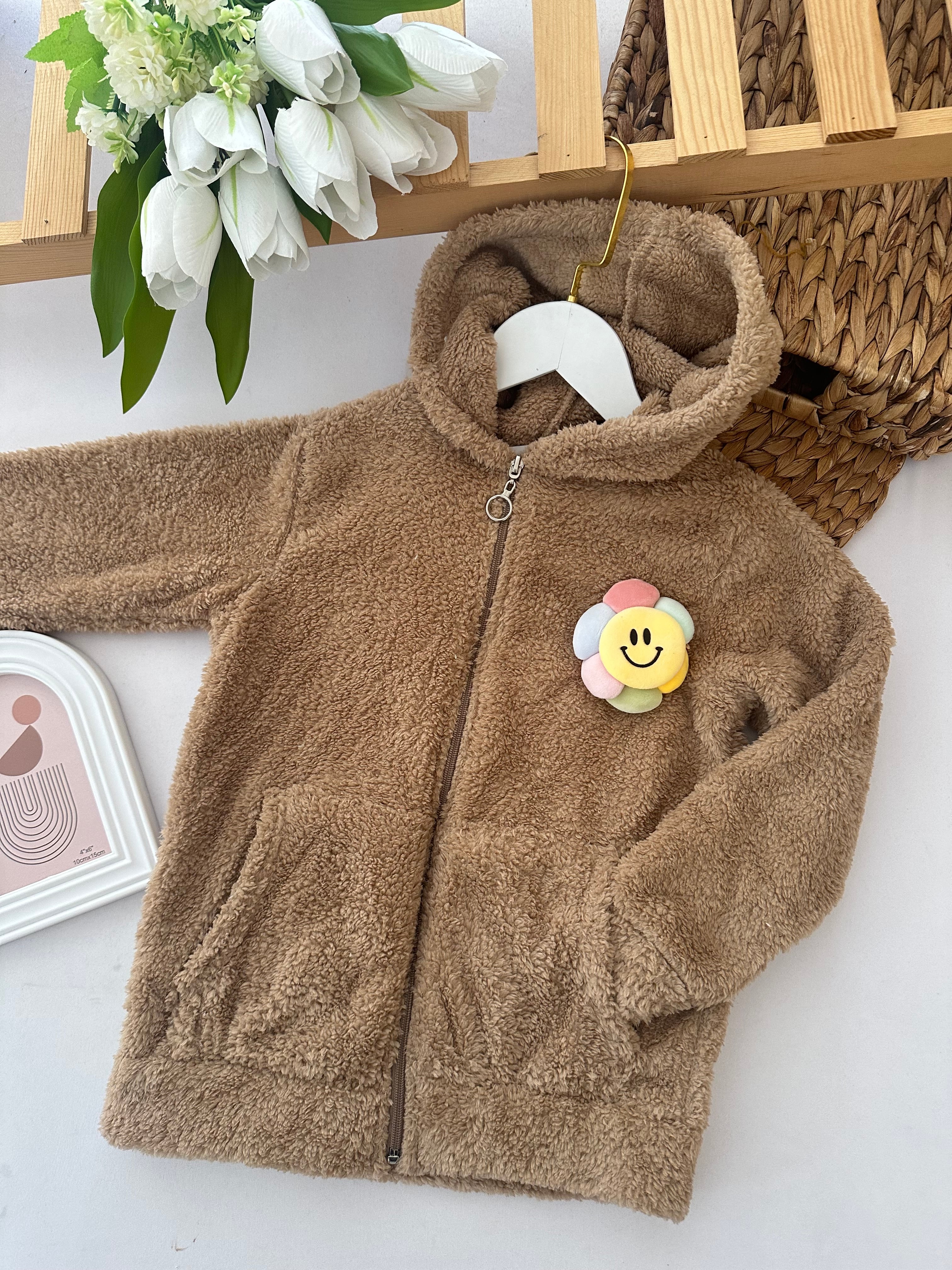 Kız Çocuk Kahverengi Gülenyüz Peluş Hırka