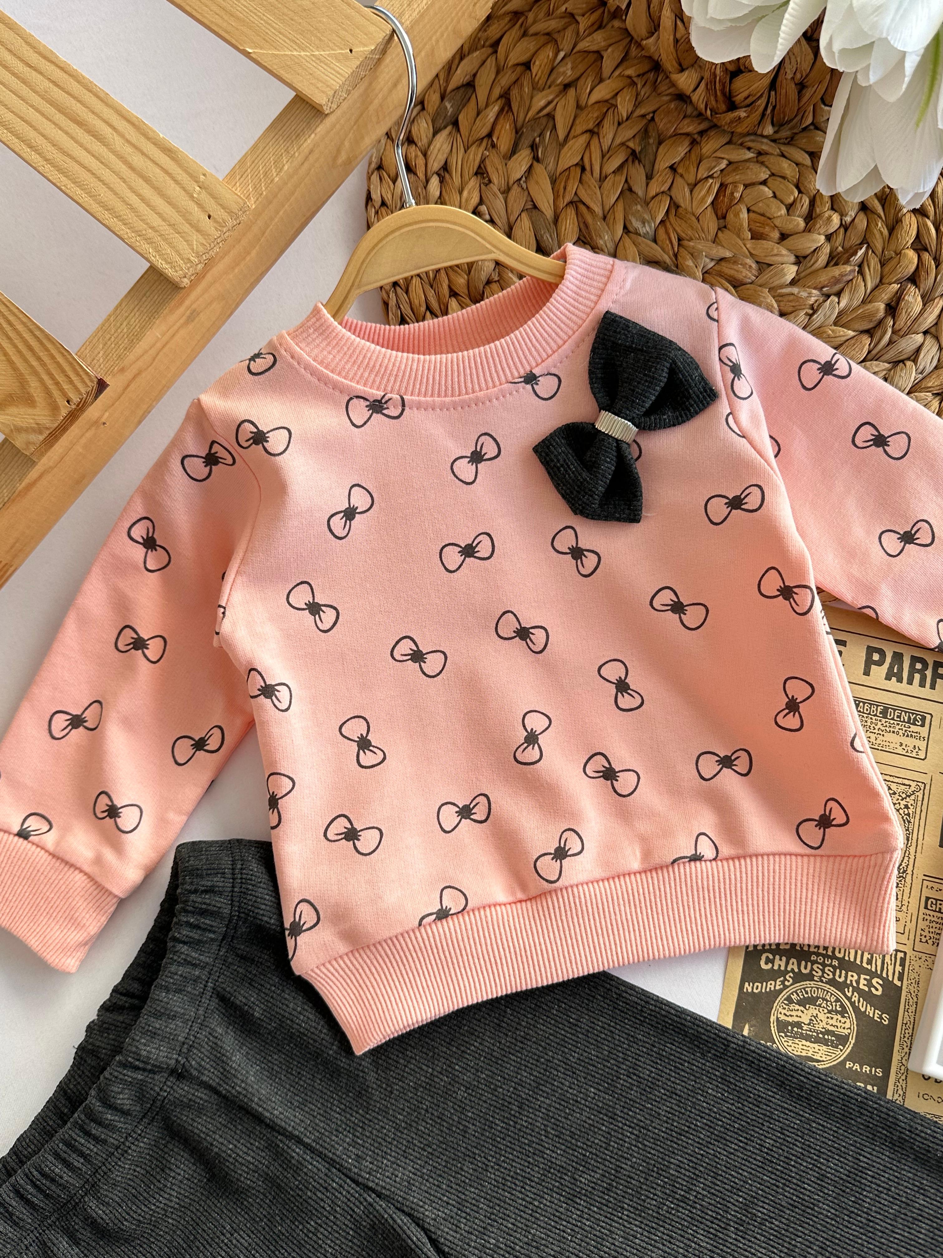 Kız Bebek Somon Fiyonk Baskılı Takım