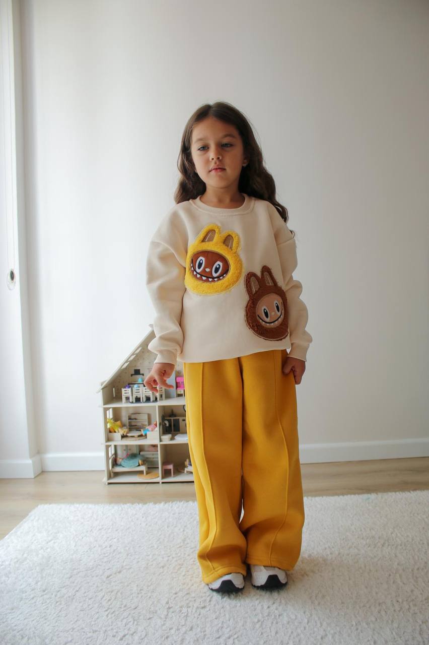 Kız Çocuk Sarı Labubu Alt-Üst Takım