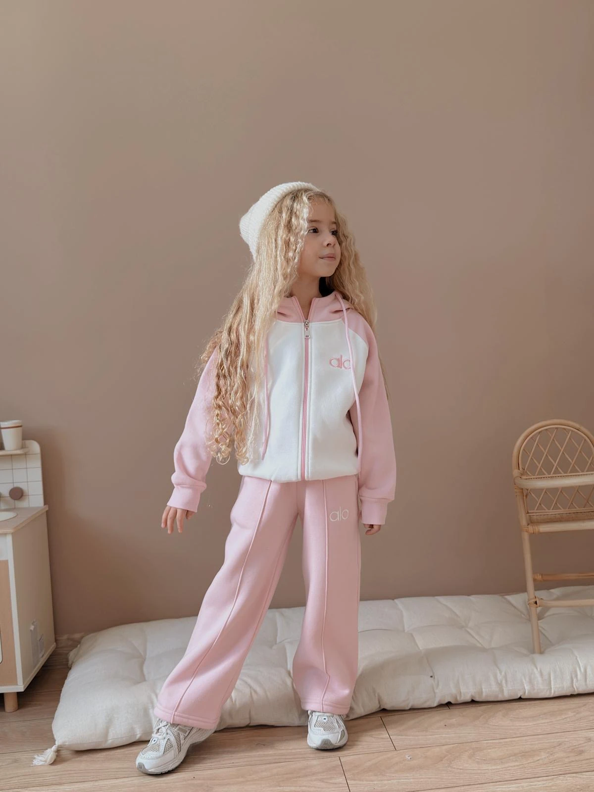 Kız Çocuk Pembe Fermuarlı Alt-Üst Takım