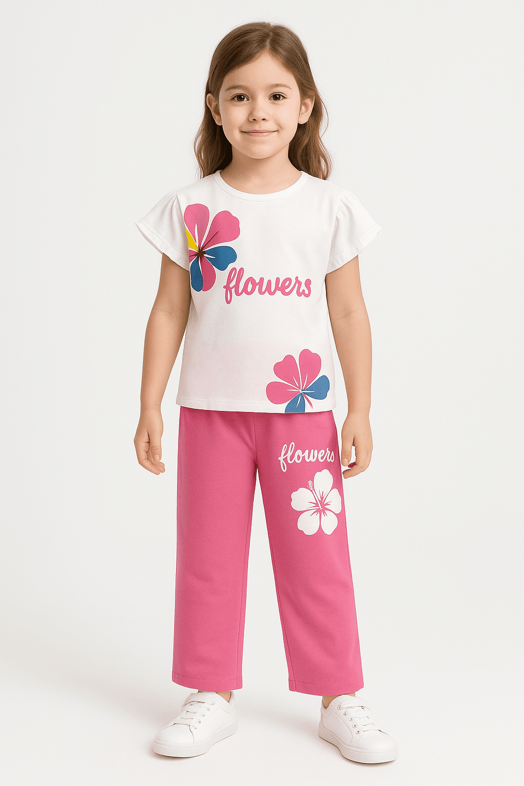 Kız Çocuk Pembe Flowers Takım
