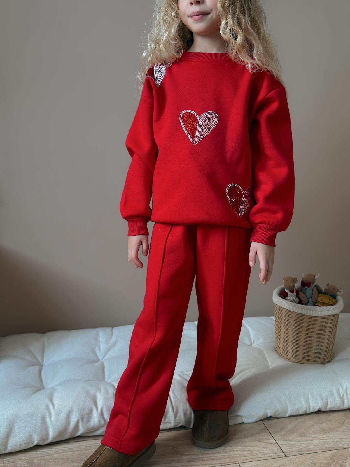 Kız Çocuk Kırmızı Kalp Desenli Alt-Üst Takım