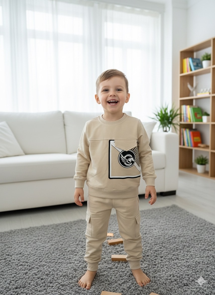 Erkek Çocuk Bej Önü Nakişlı Takım