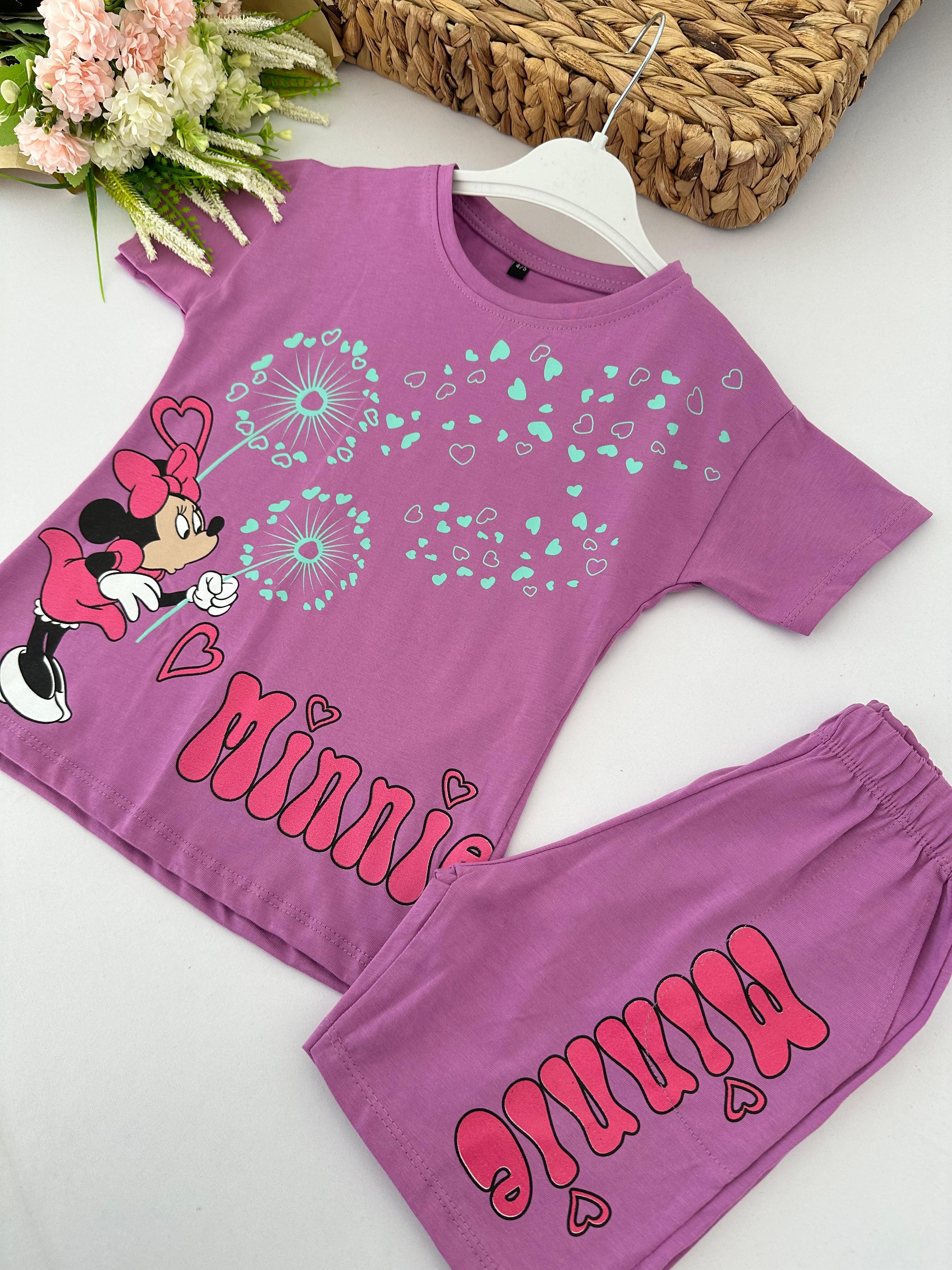 Kız Çocuk Mor Minnie Şortlu Takım