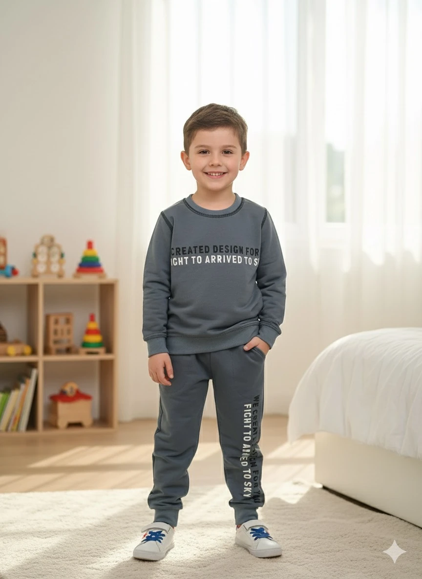 Erkek Çocuk Antrasit Yazı Desenli Alt-Üst Takım