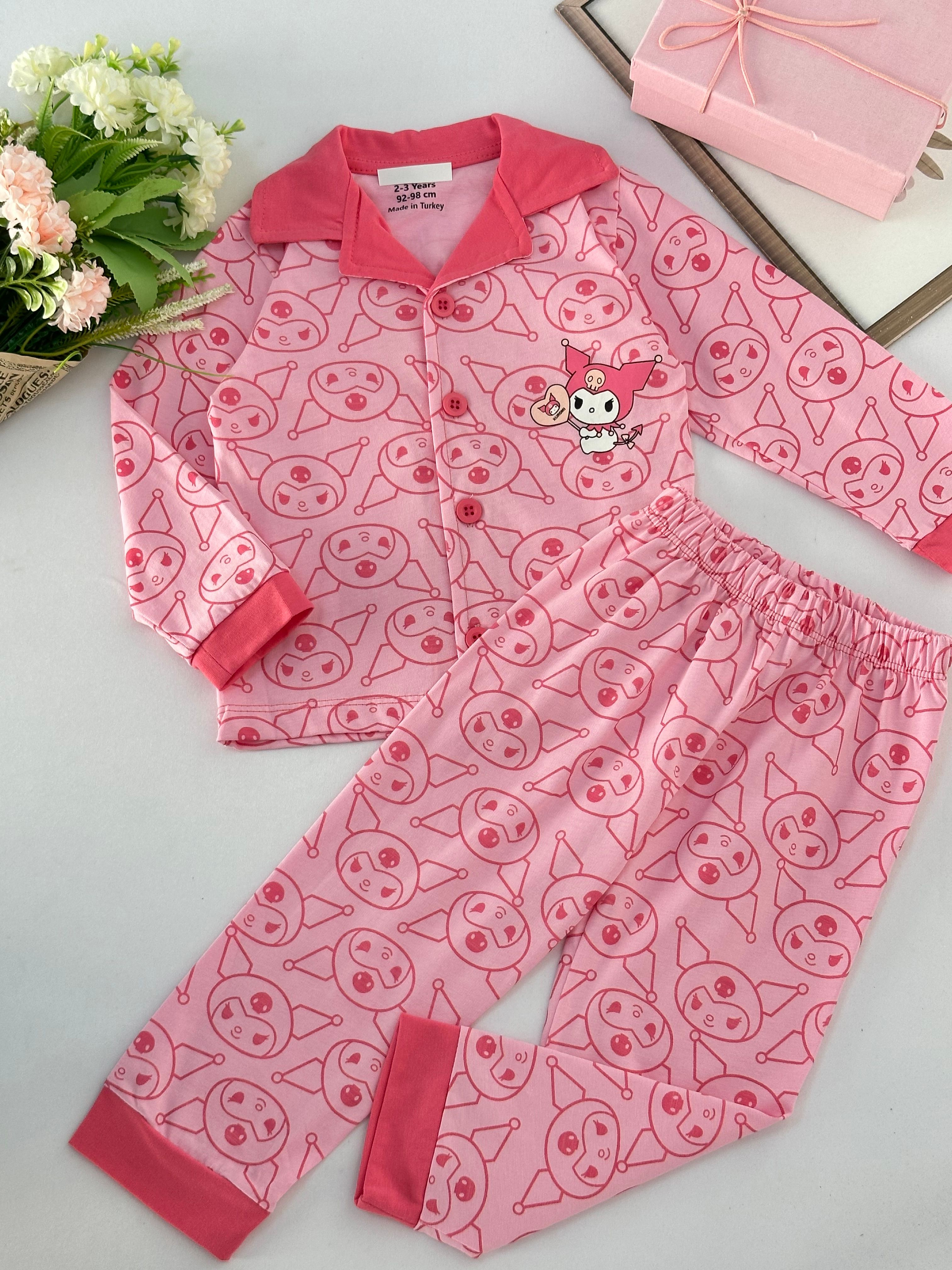 Kız Çocuk Pembe Kuromi Desenli Pijama Takımı