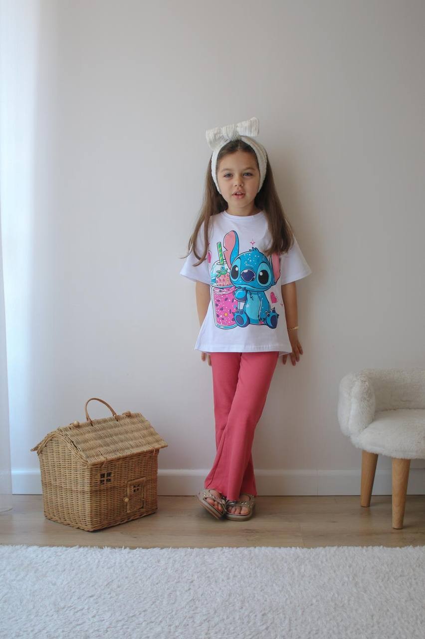 Kız Çocuk Stitch Baskılı Taytlı Takım