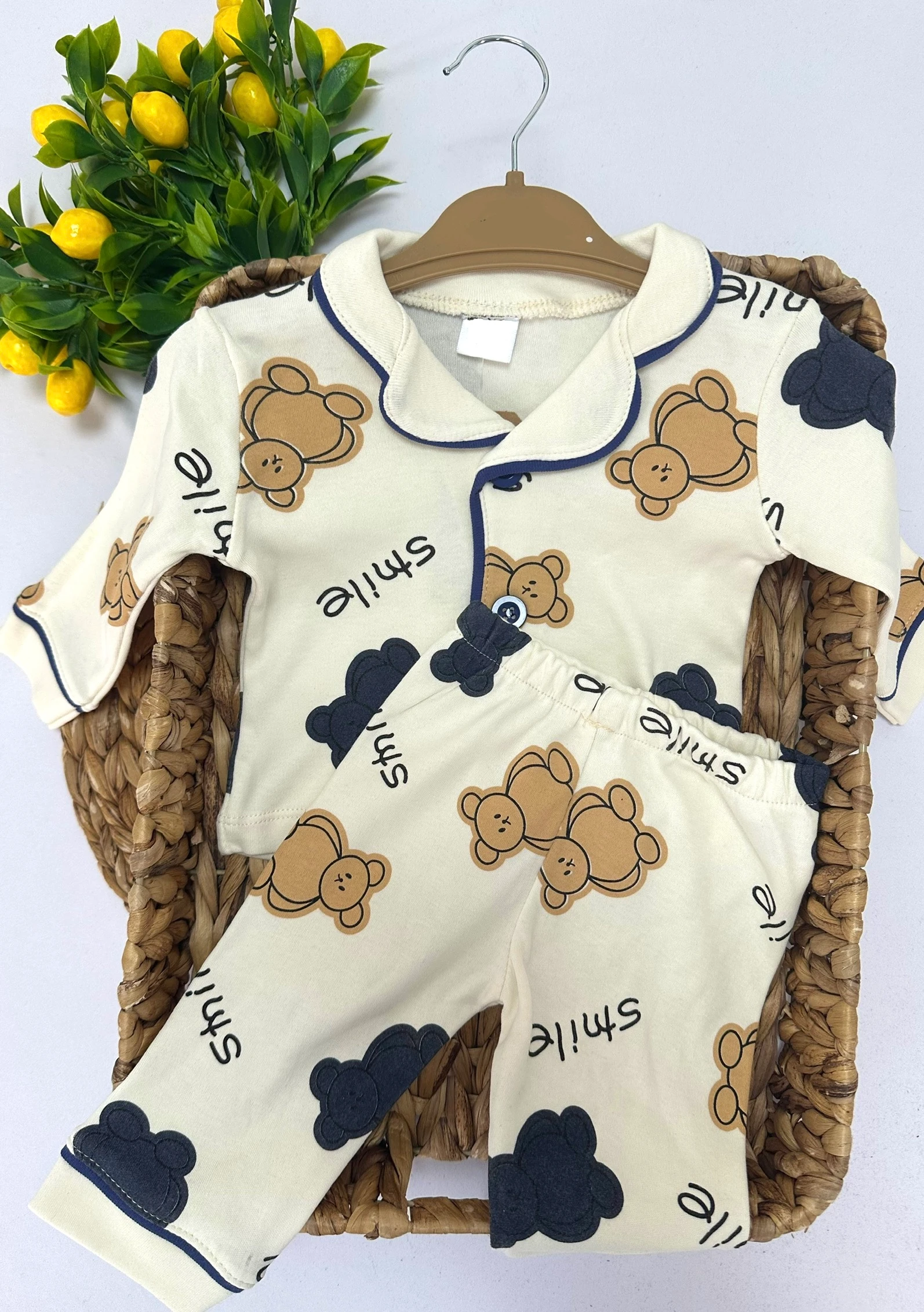 Bebek Smile Ayıcık Desenli Pijama Takımı
