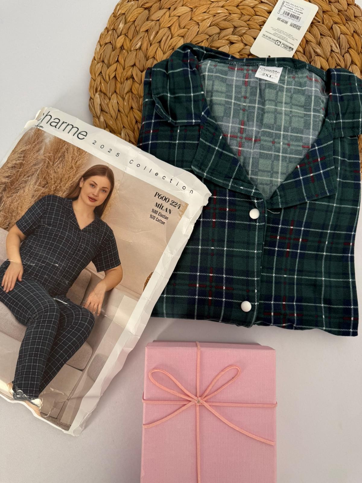 Yeşil Ekoseli Battal Boy Kadın Pijama Takım