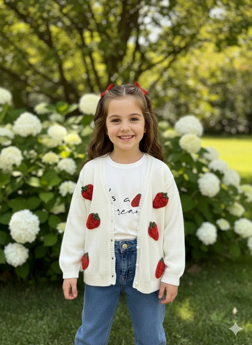 Kız Çocuk Kırmızı Çilek Hırkalı 3'lü Takım