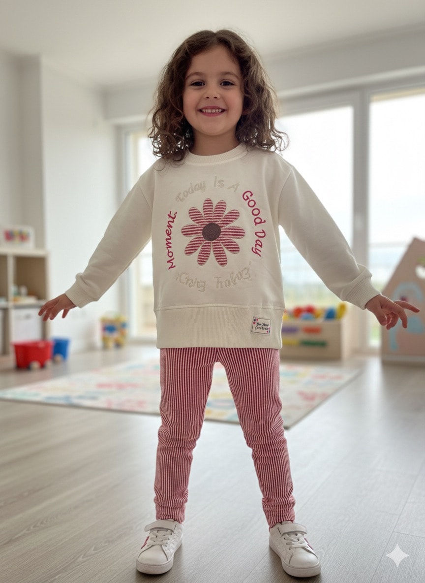 Kız Çocuk Fuşya Papatya Desenli Takım