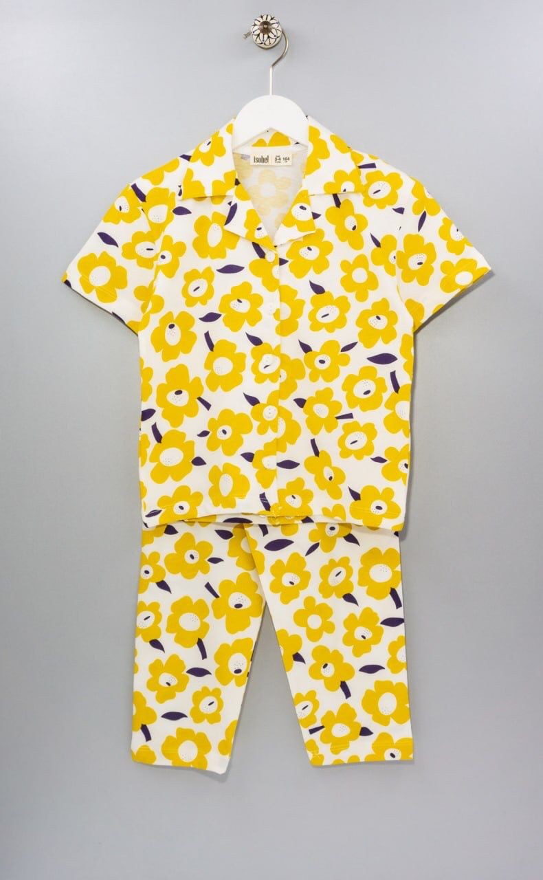 Kız Çocuk Sarı Çiçekli Pijama Takım